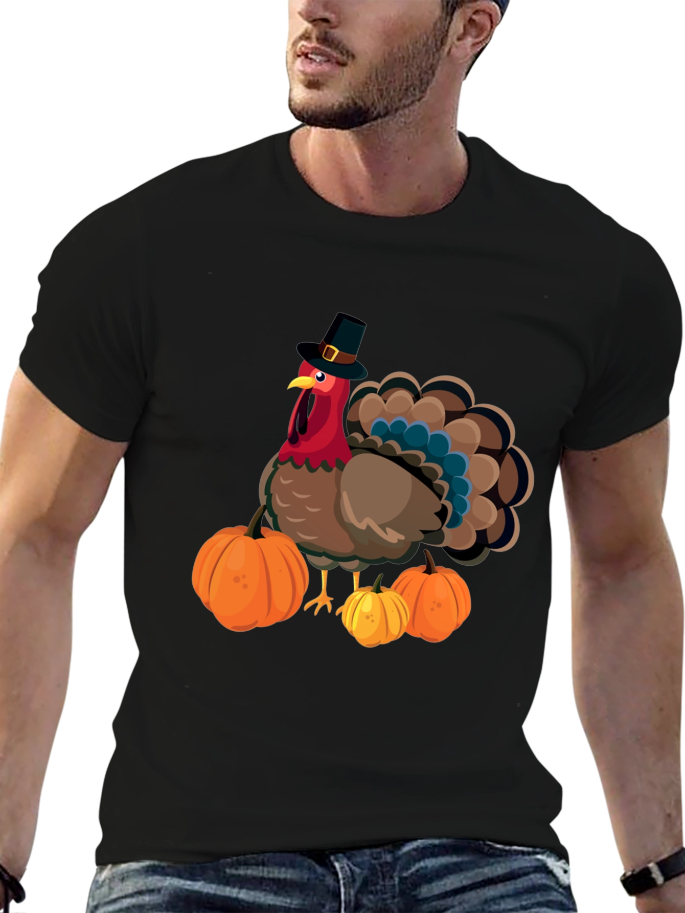 Thanksgiving Turkey & Pumpkins Graphic Tee