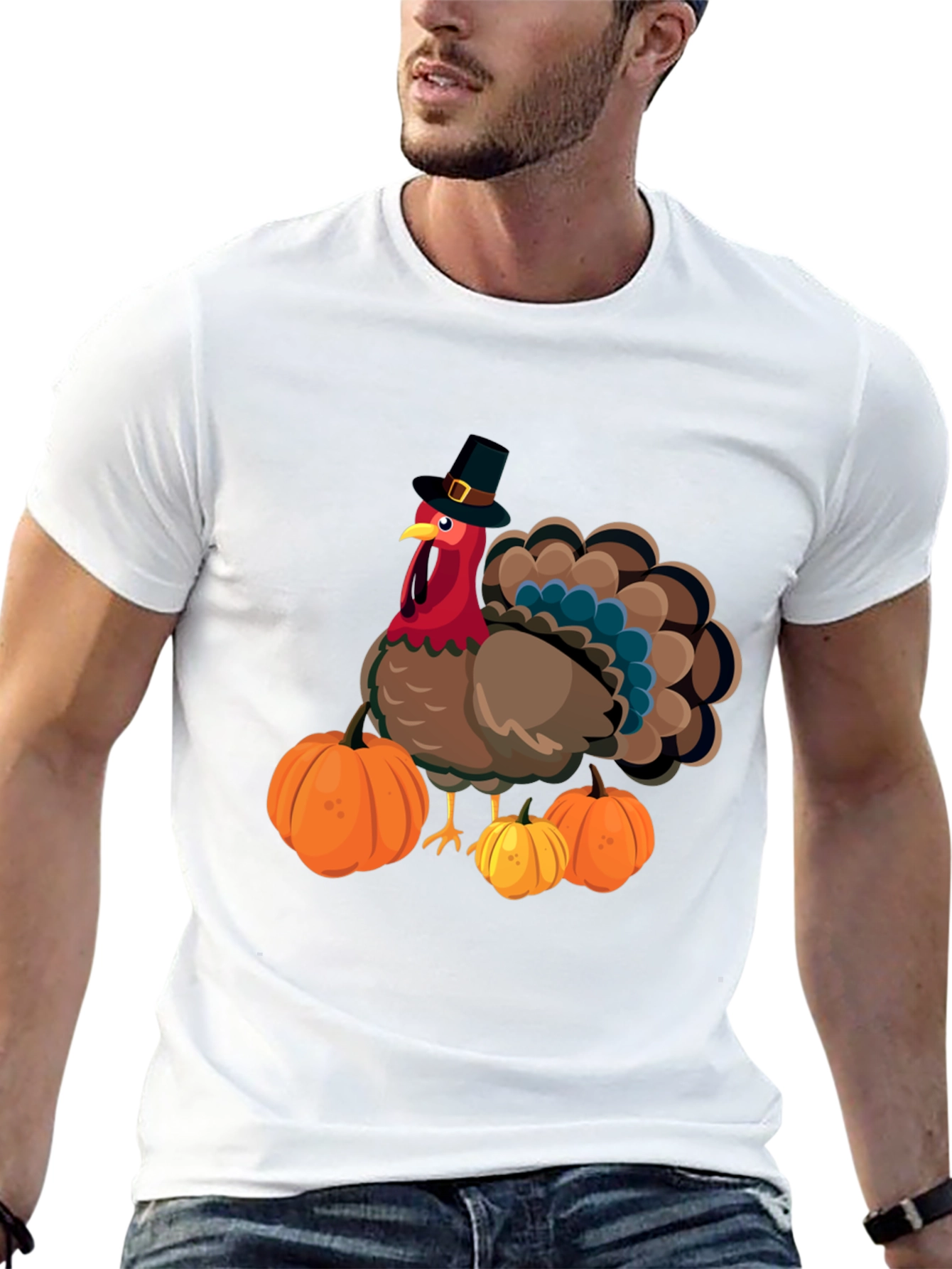 Thanksgiving Turkey & Pumpkins Graphic Tee