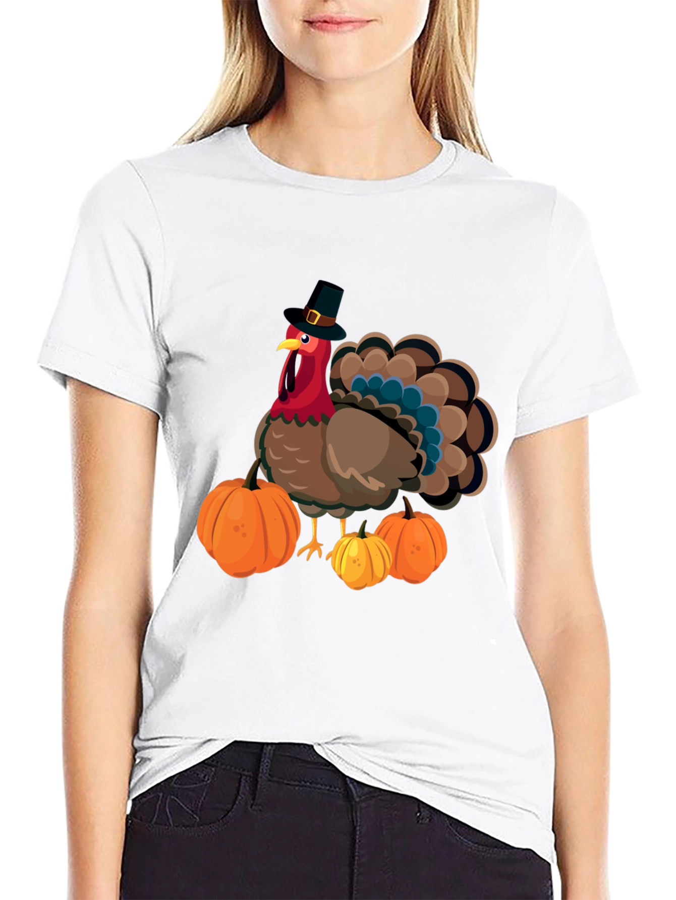 Thanksgiving Turkey & Pumpkins Graphic Tee