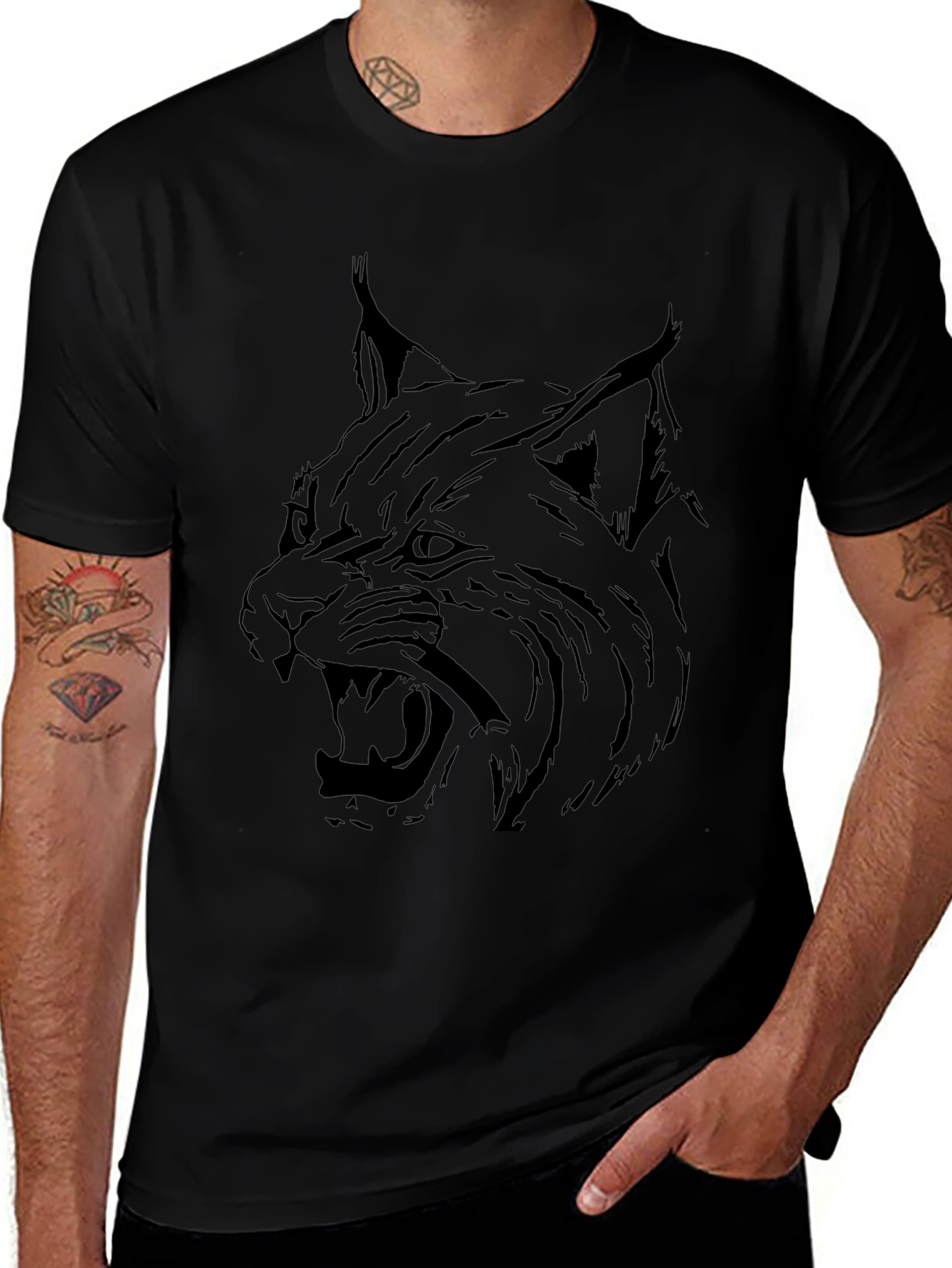 Black T-Shirt with Lynx Graphic