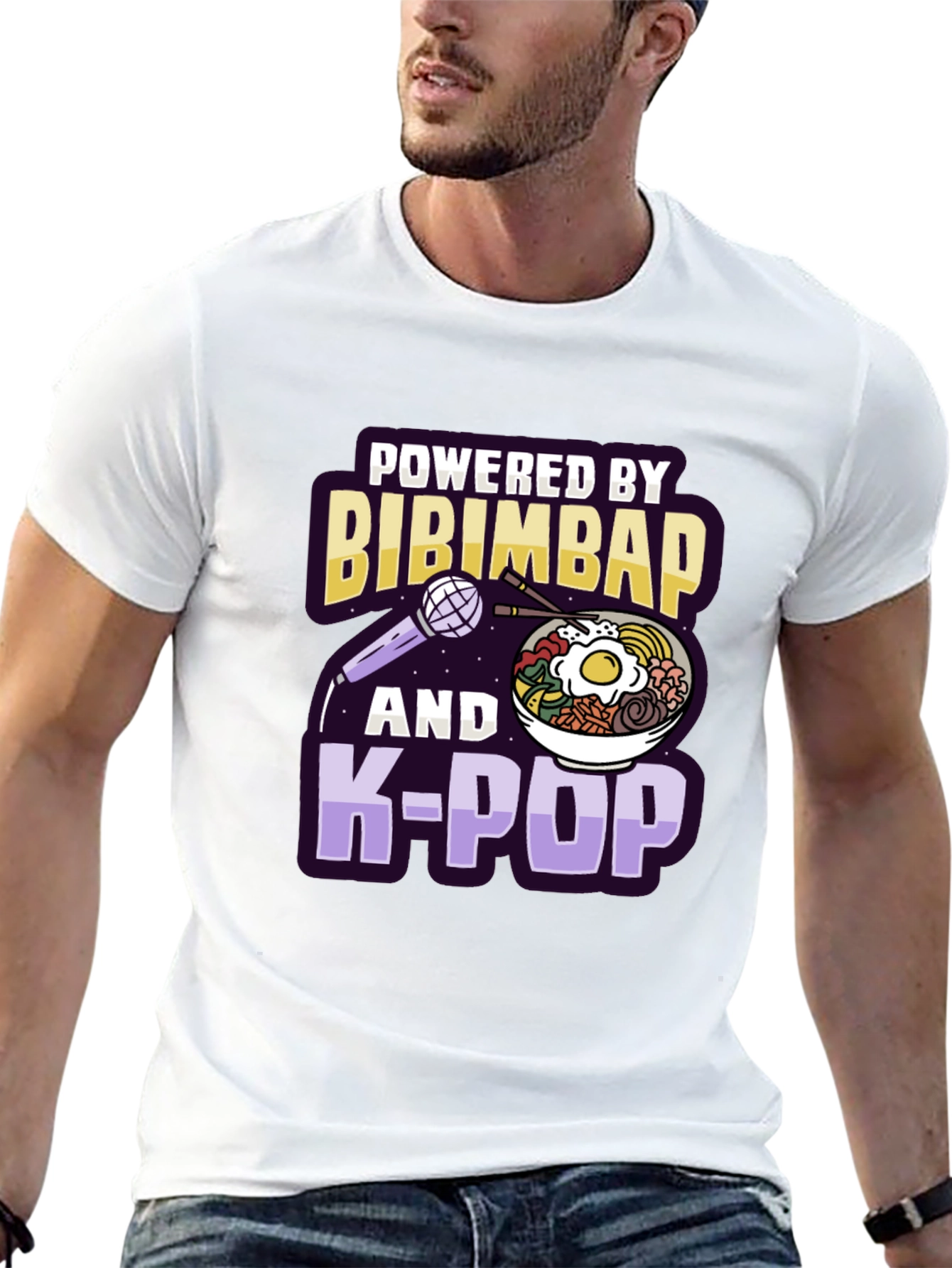 Powered By Bibimbap and K-Pop Black T-Shirt