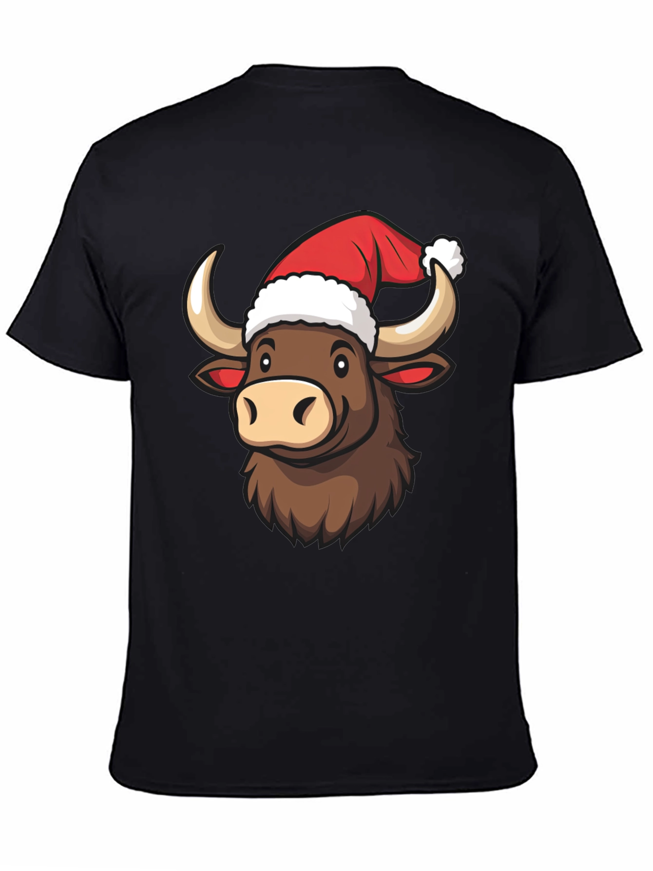 Festive Bull T-Shirt - Holiday Cartoon Graphic Tee