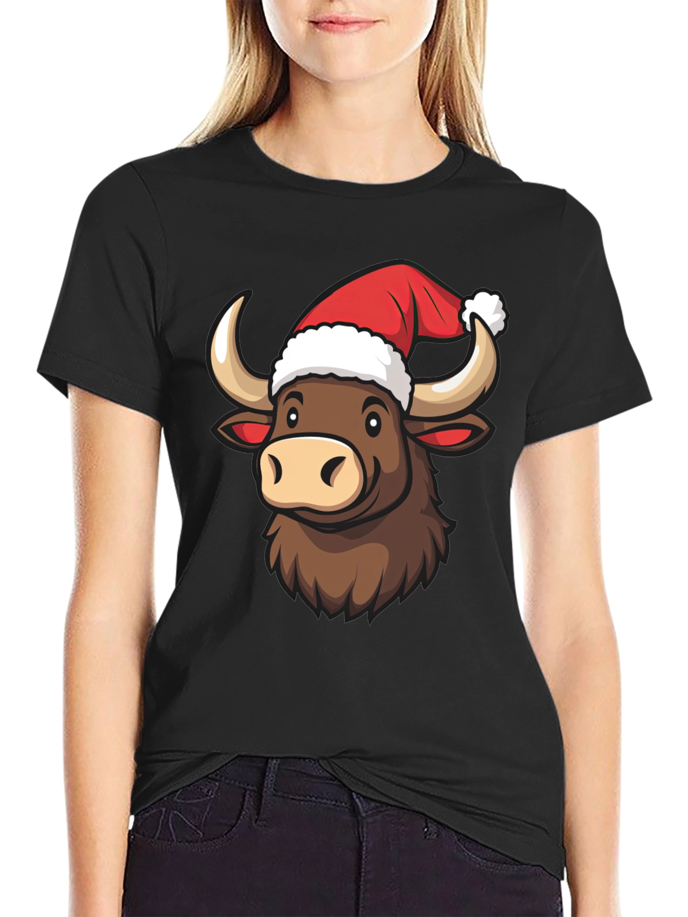 Festive Bull T-Shirt - Holiday Cartoon Graphic Tee