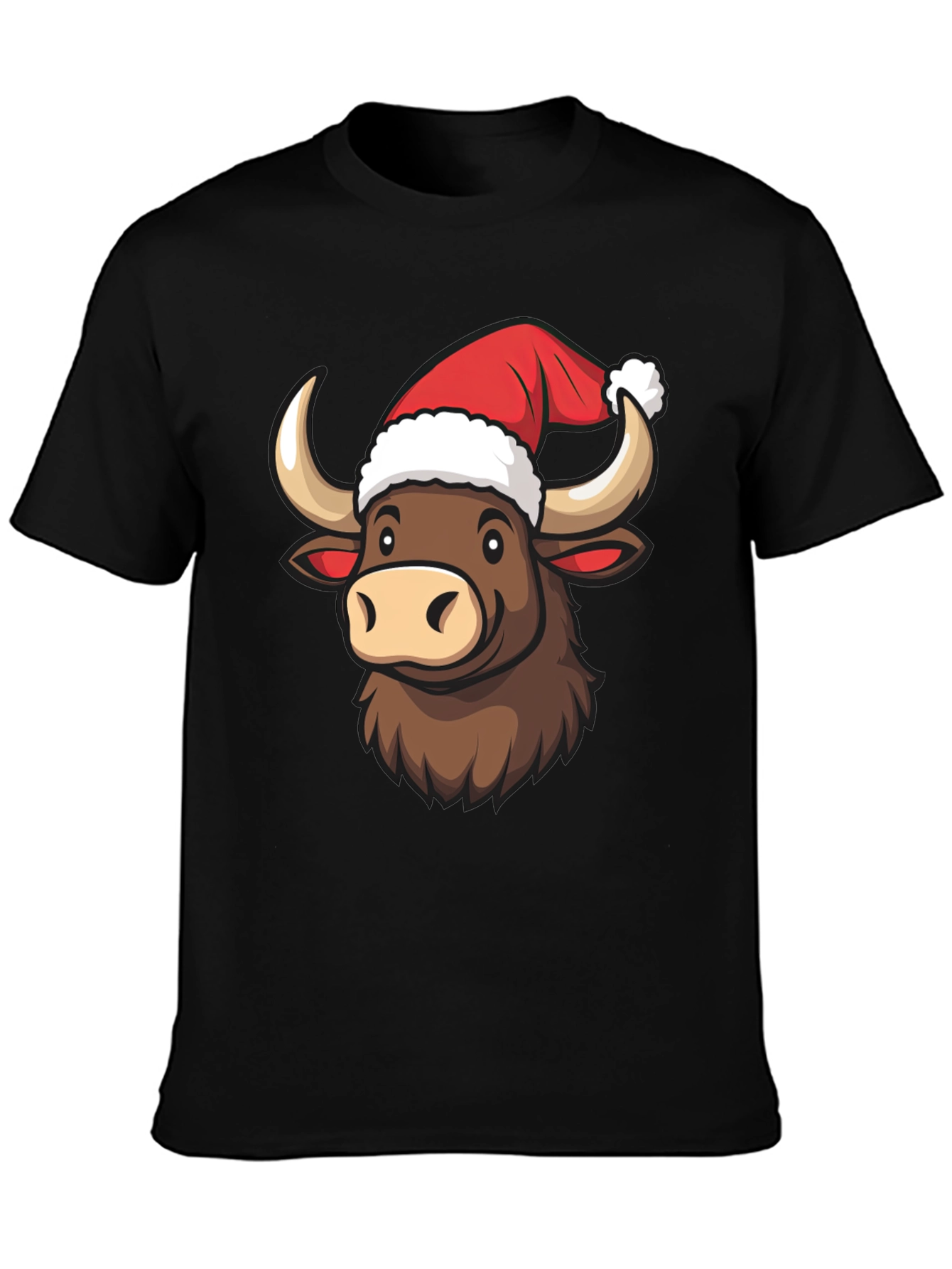 Festive Bull T-Shirt - Holiday Cartoon Graphic Tee