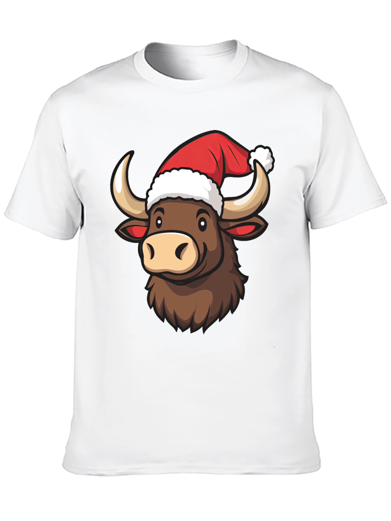 Festive Bull T-Shirt - Holiday Cartoon Graphic Tee