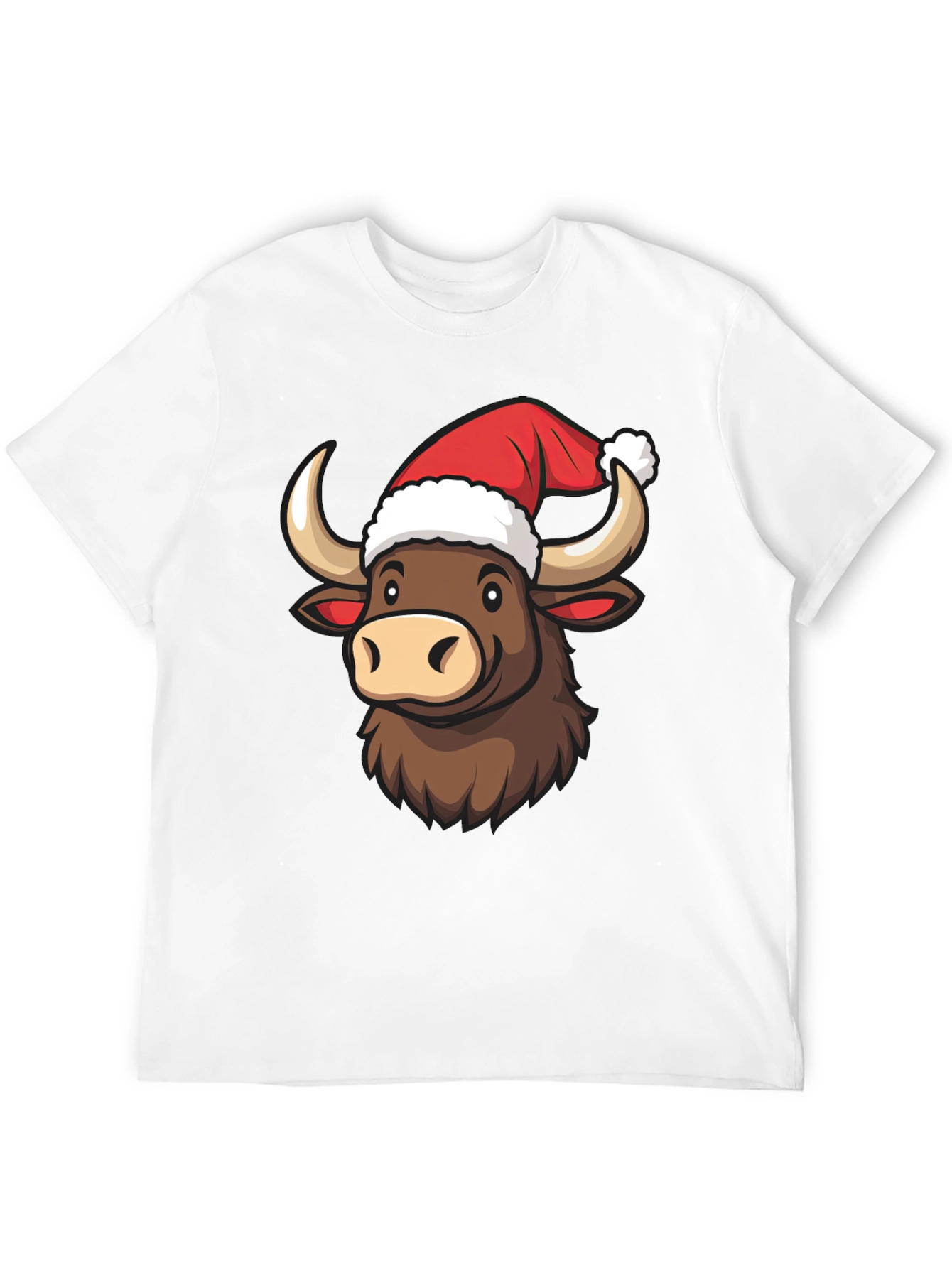 Festive Bull T-Shirt - Holiday Cartoon Graphic Tee
