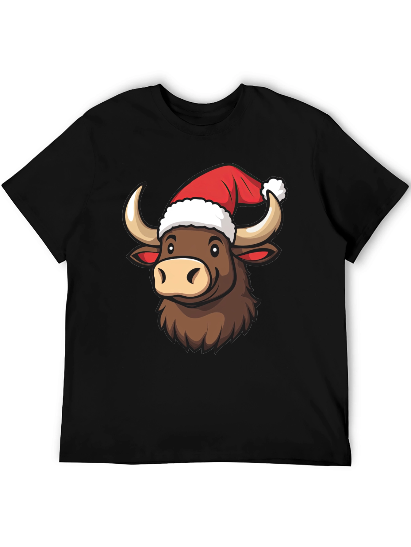 Festive Bull T-Shirt - Holiday Cartoon Graphic Tee