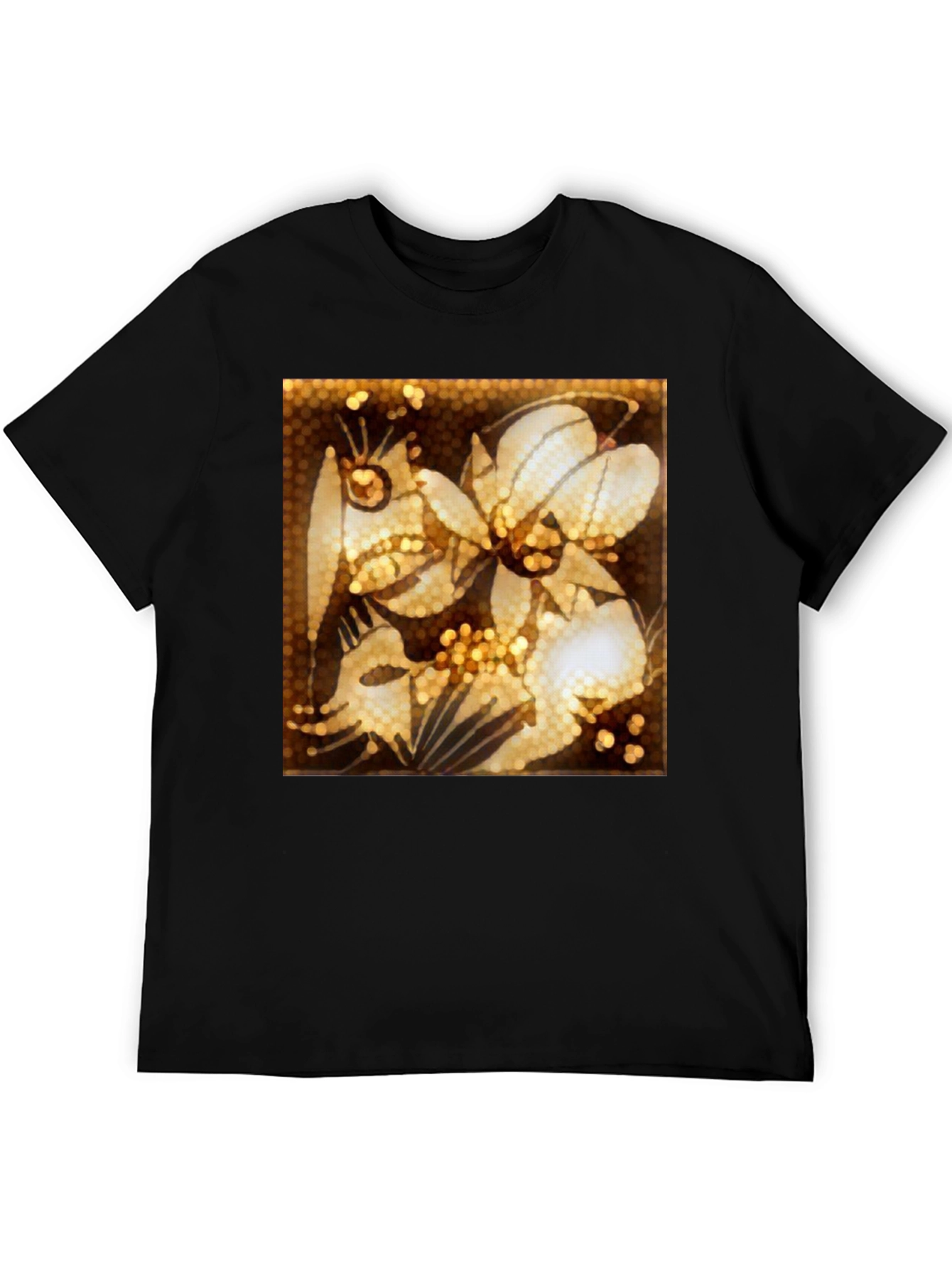 Floral Art Print Black T-Shirt