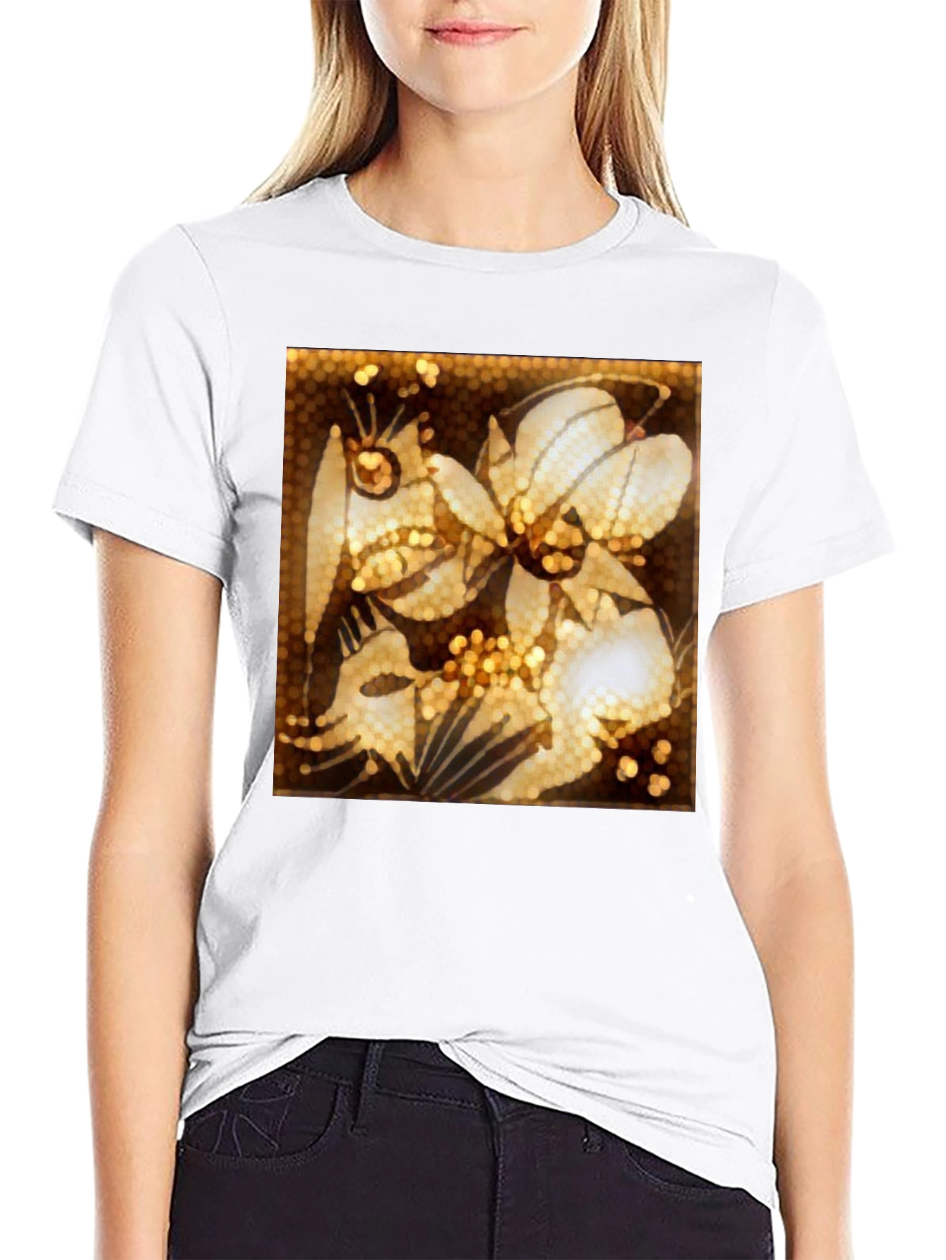 Floral Art Print Black T-Shirt