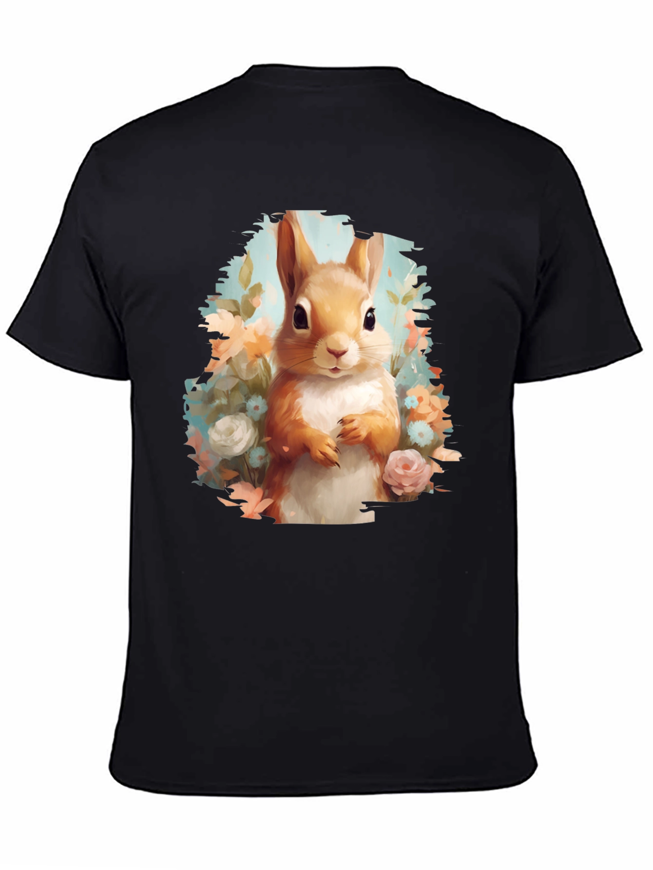 Squirrel Floral Graphic Tee - Black Unisex T-Shirt
