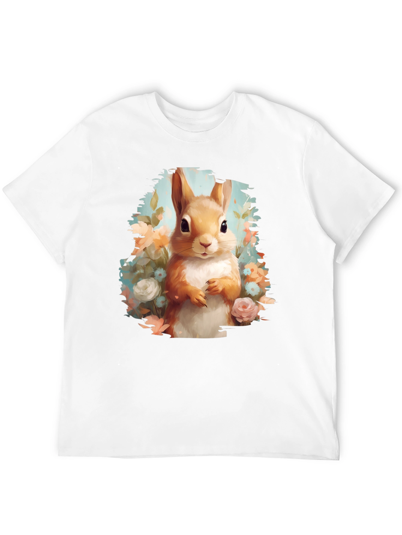 Squirrel Floral Graphic Tee - Black Unisex T-Shirt