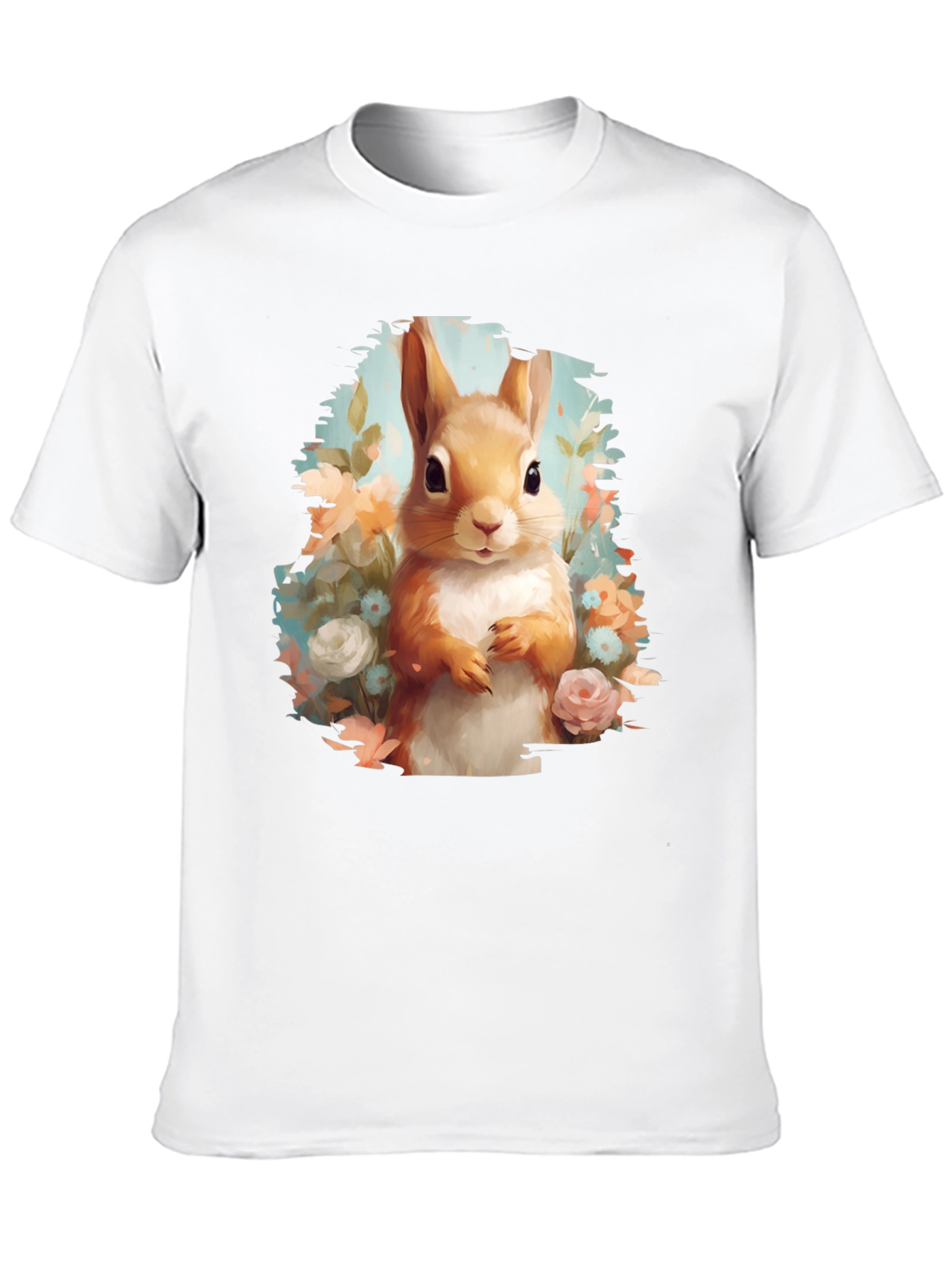Squirrel Floral Graphic Tee - Black Unisex T-Shirt