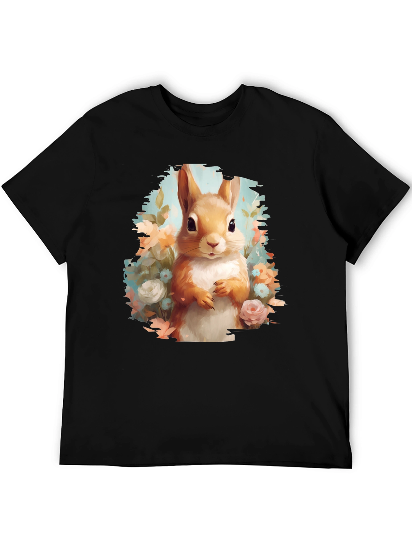 Squirrel Floral Graphic Tee - Black Unisex T-Shirt