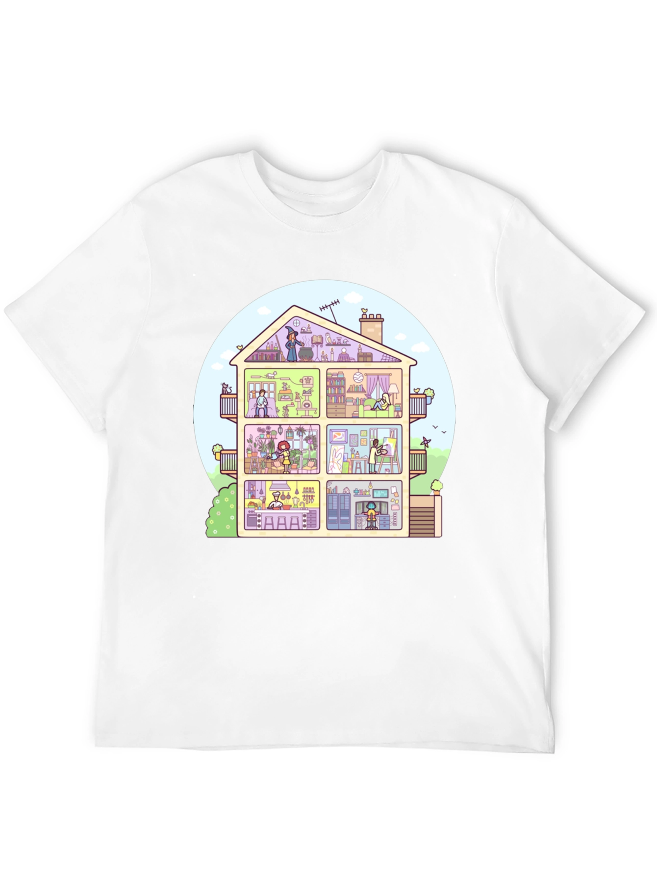 Cartoon House T-Shirt - Black