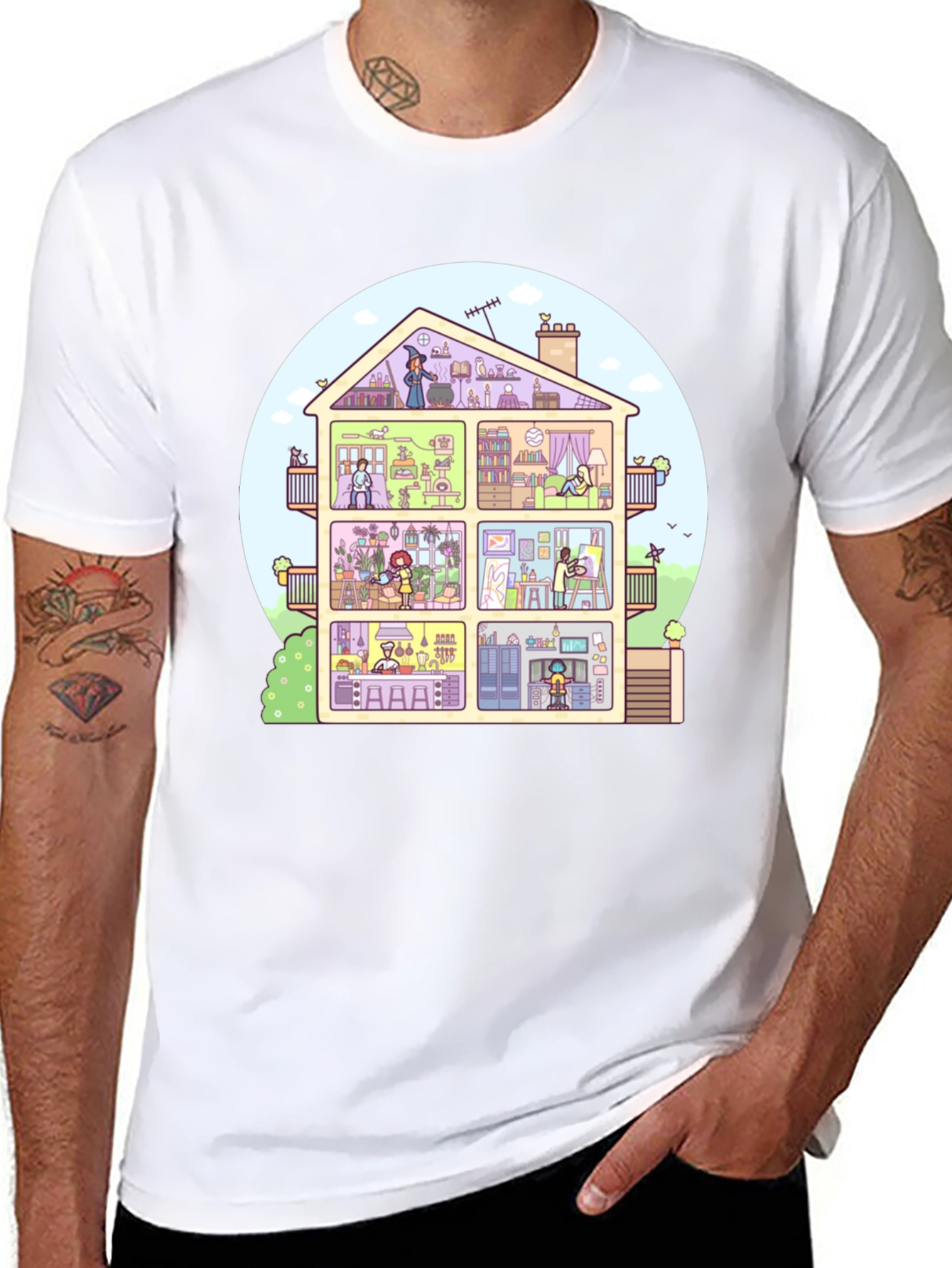 Cartoon House T-Shirt - Black
