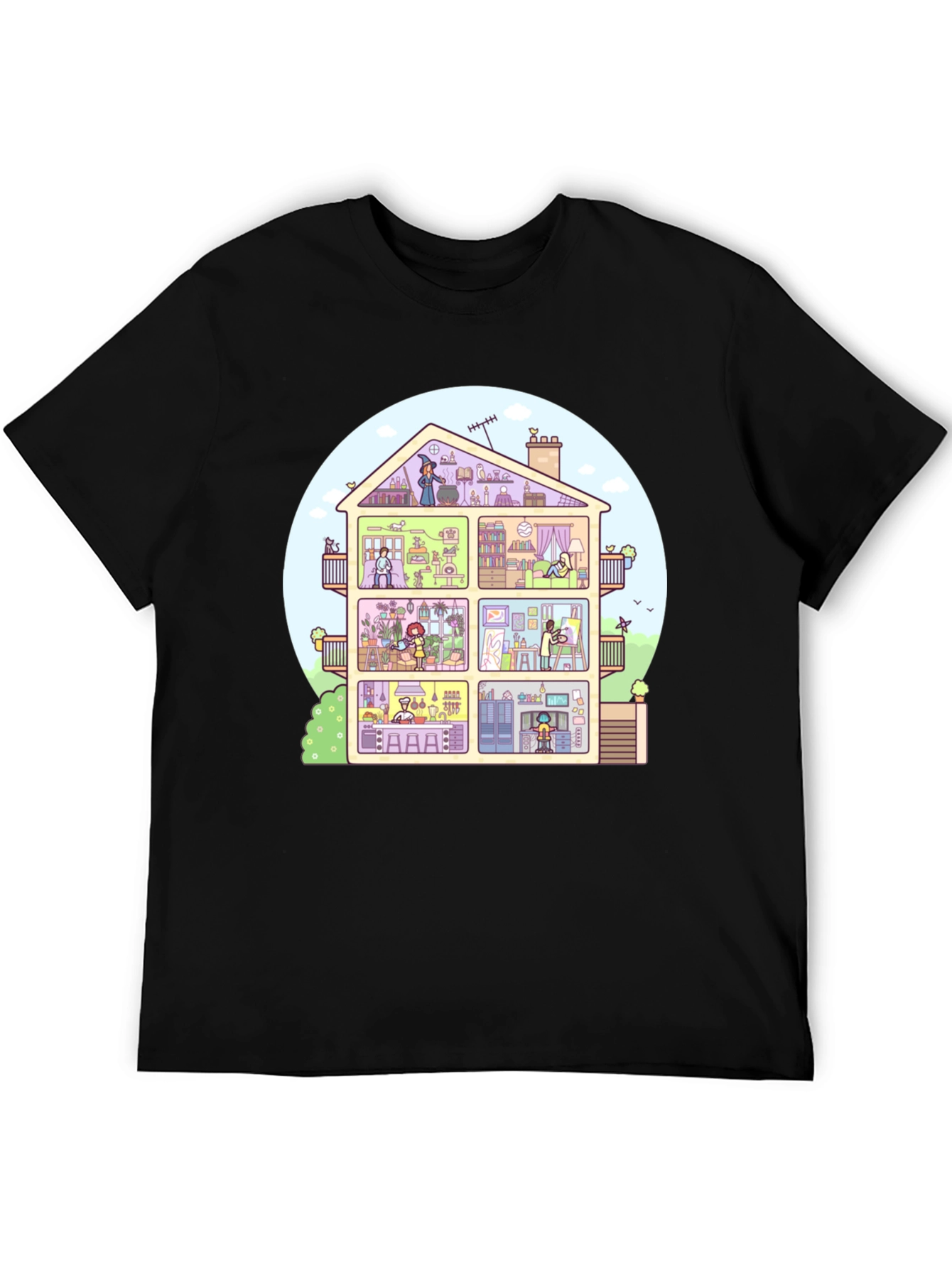 Cartoon House T-Shirt - Black