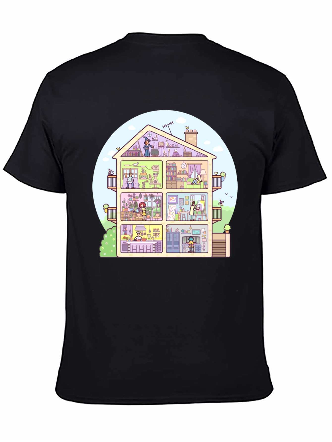 Cartoon House T-Shirt - Black
