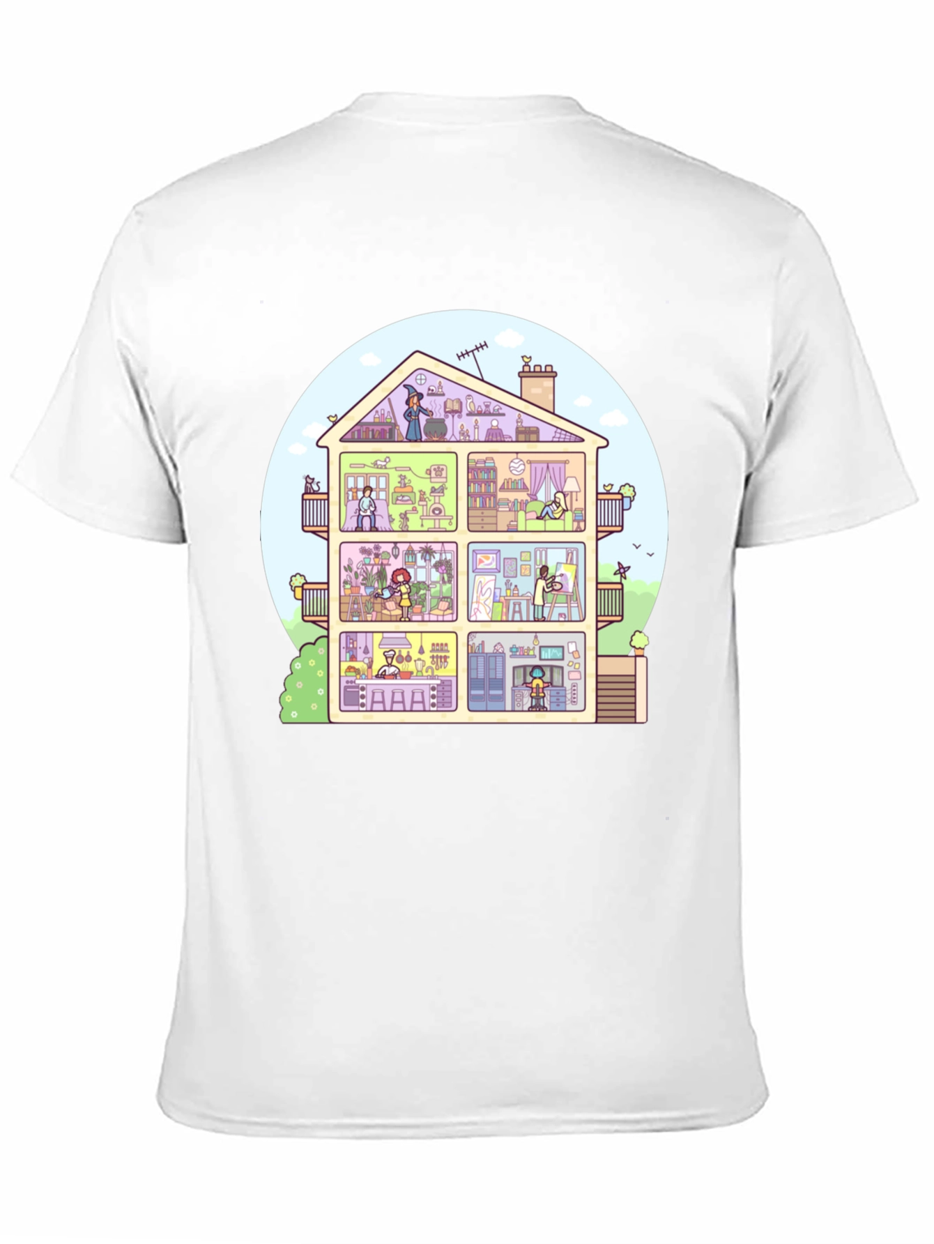 Cartoon House T-Shirt - Black