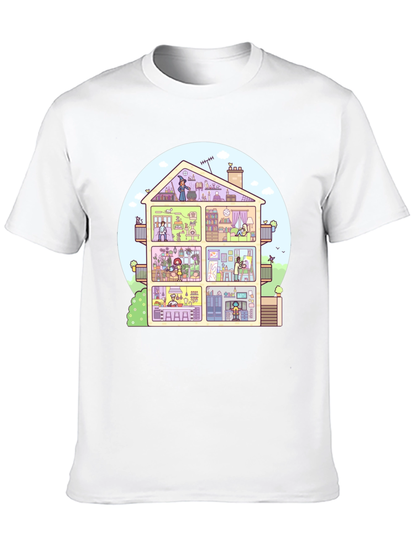 Cartoon House T-Shirt - Black