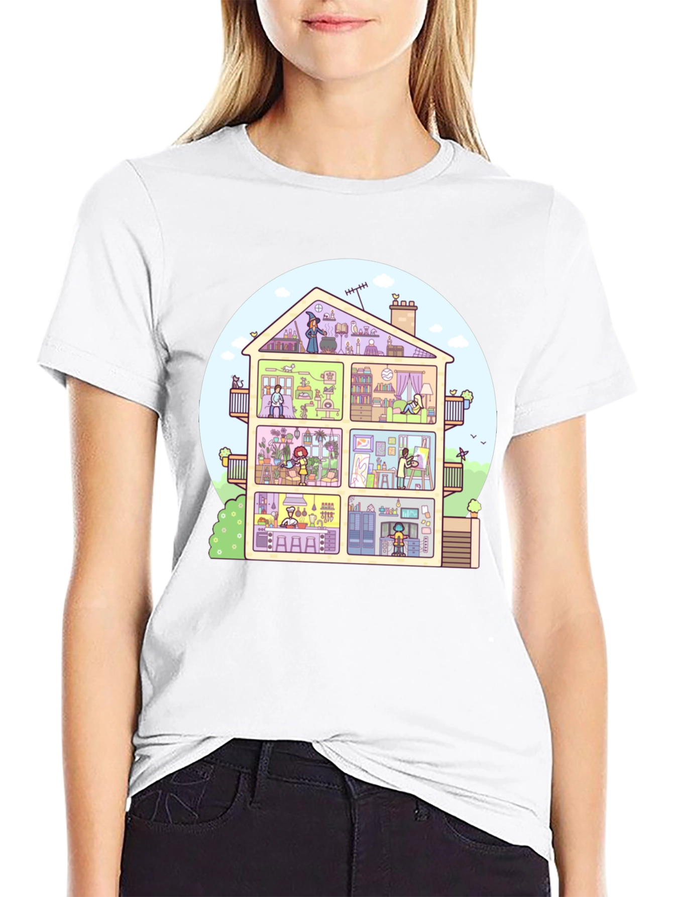 Cartoon House T-Shirt - Black