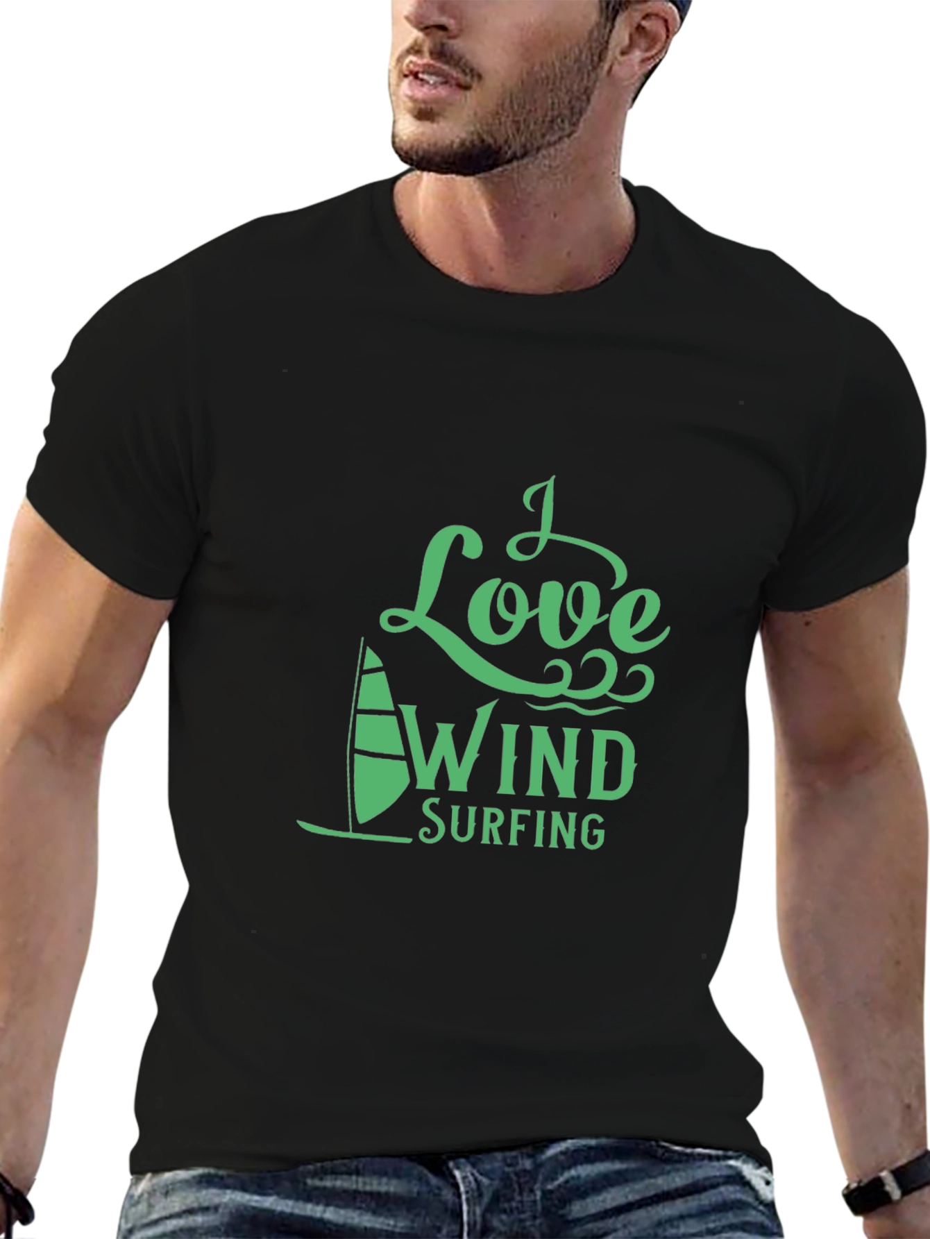 I Love Windsurfing Graphic Tee - Black
