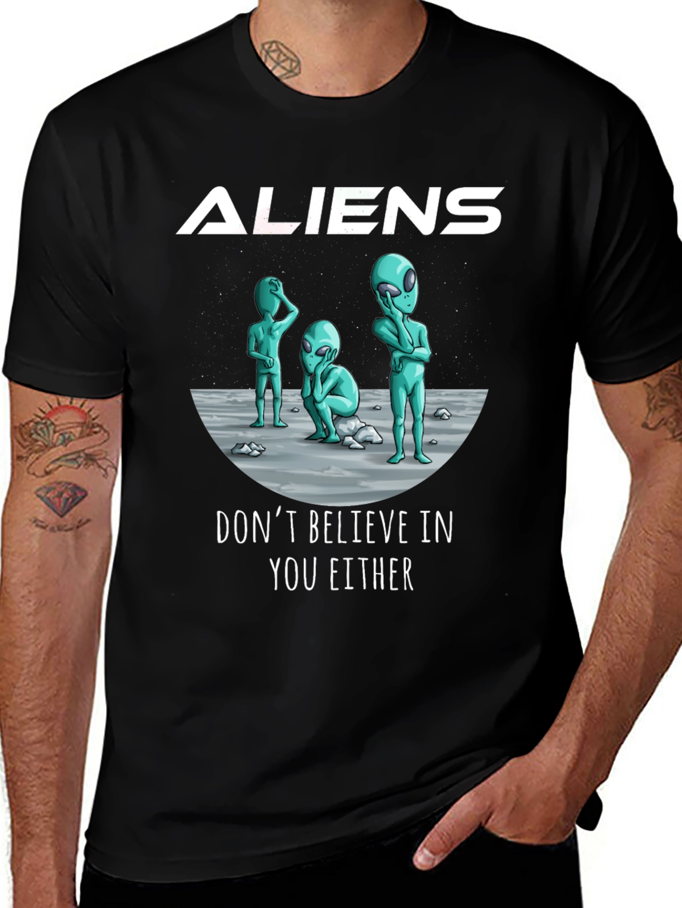 Aliens Graphic Print Black T-Shirt