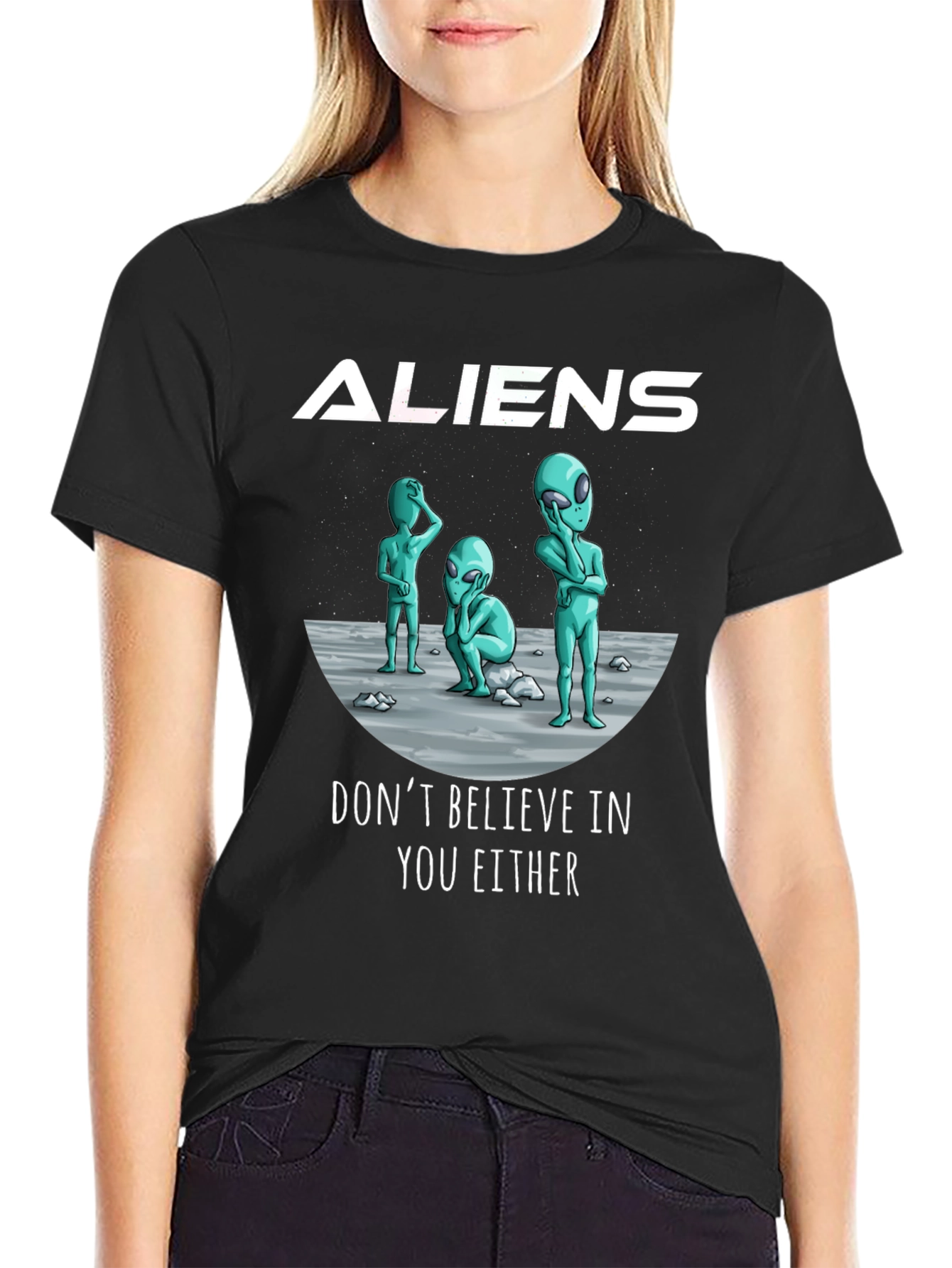 Aliens Graphic Print Black T-Shirt