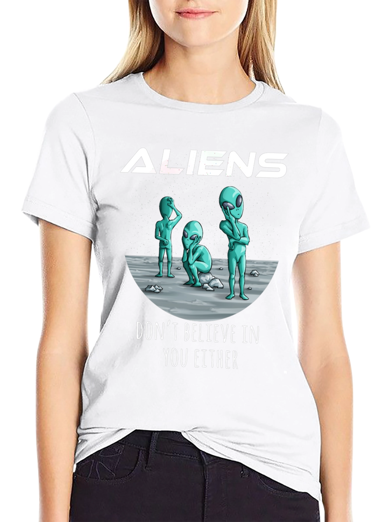 Aliens Graphic Print Black T-Shirt