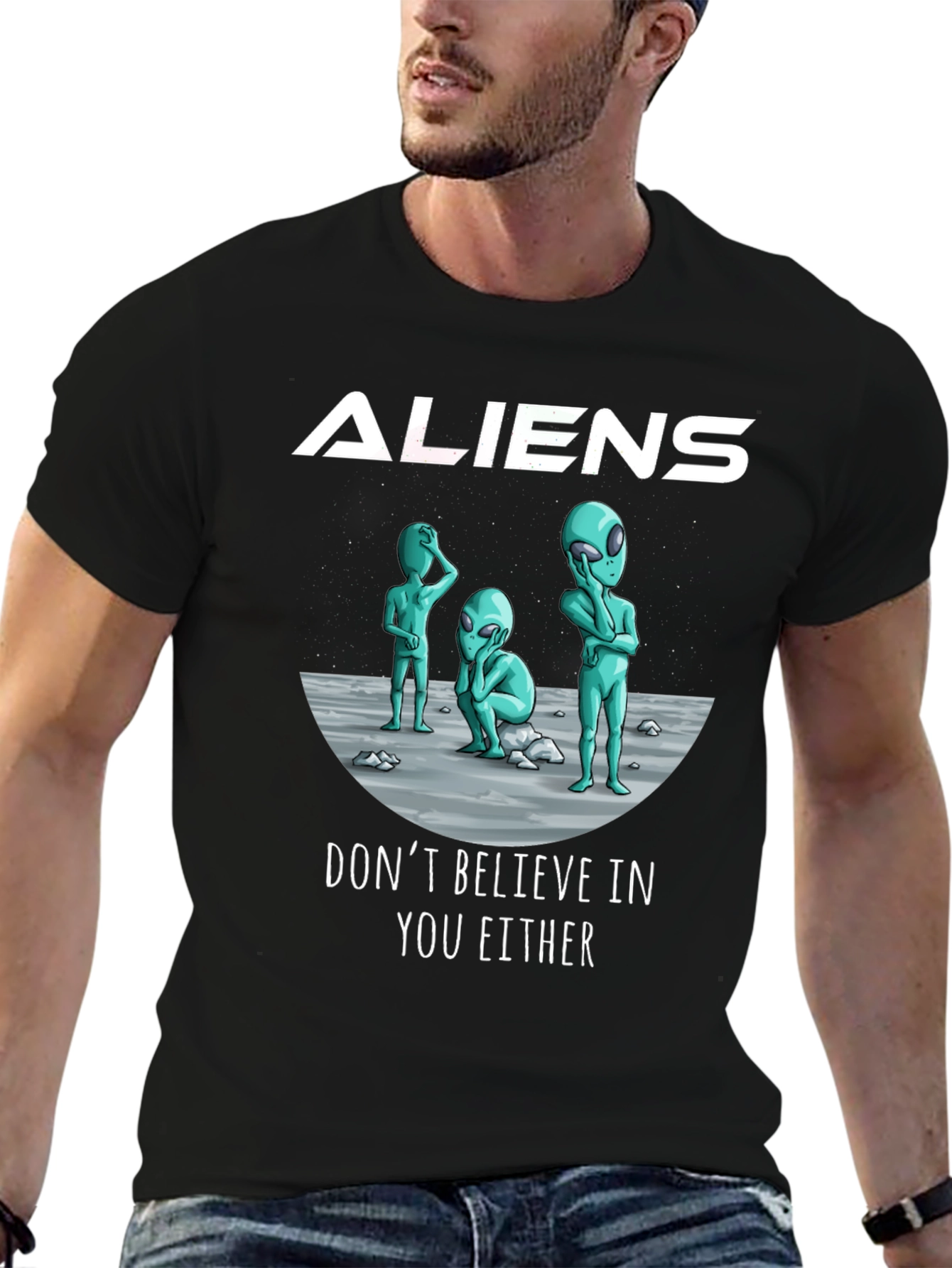 Aliens Graphic Print Black T-Shirt