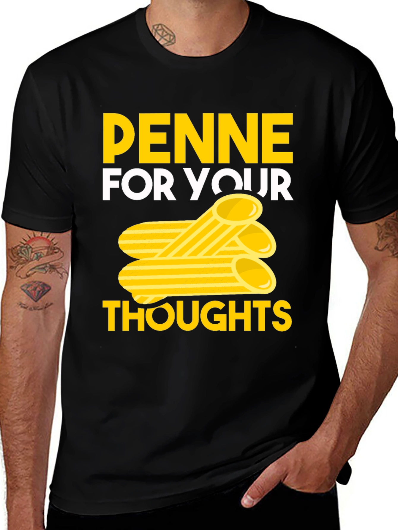 Penne For Your Thoughts Black Graphic Tee