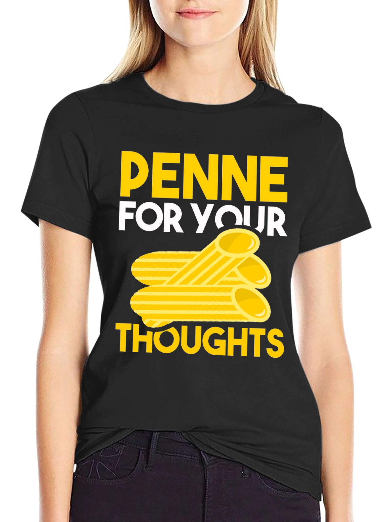 Penne For Your Thoughts Black Graphic Tee