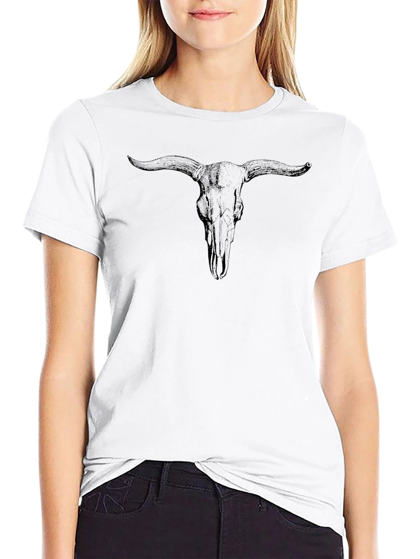 Black Bull Skull Graphic T-Shirt