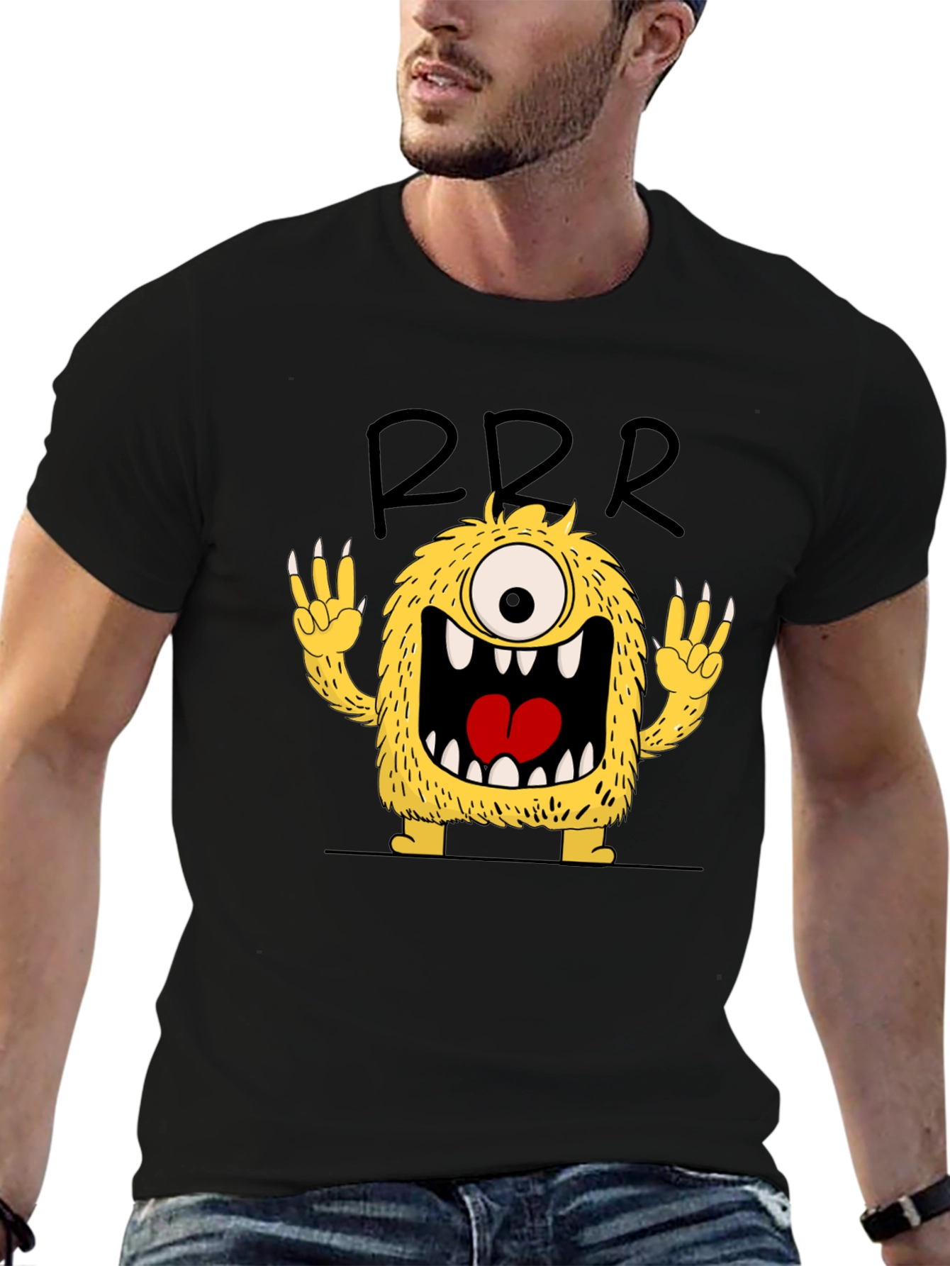Funny Monster Graphic Tee - Mens Black T-Shirt