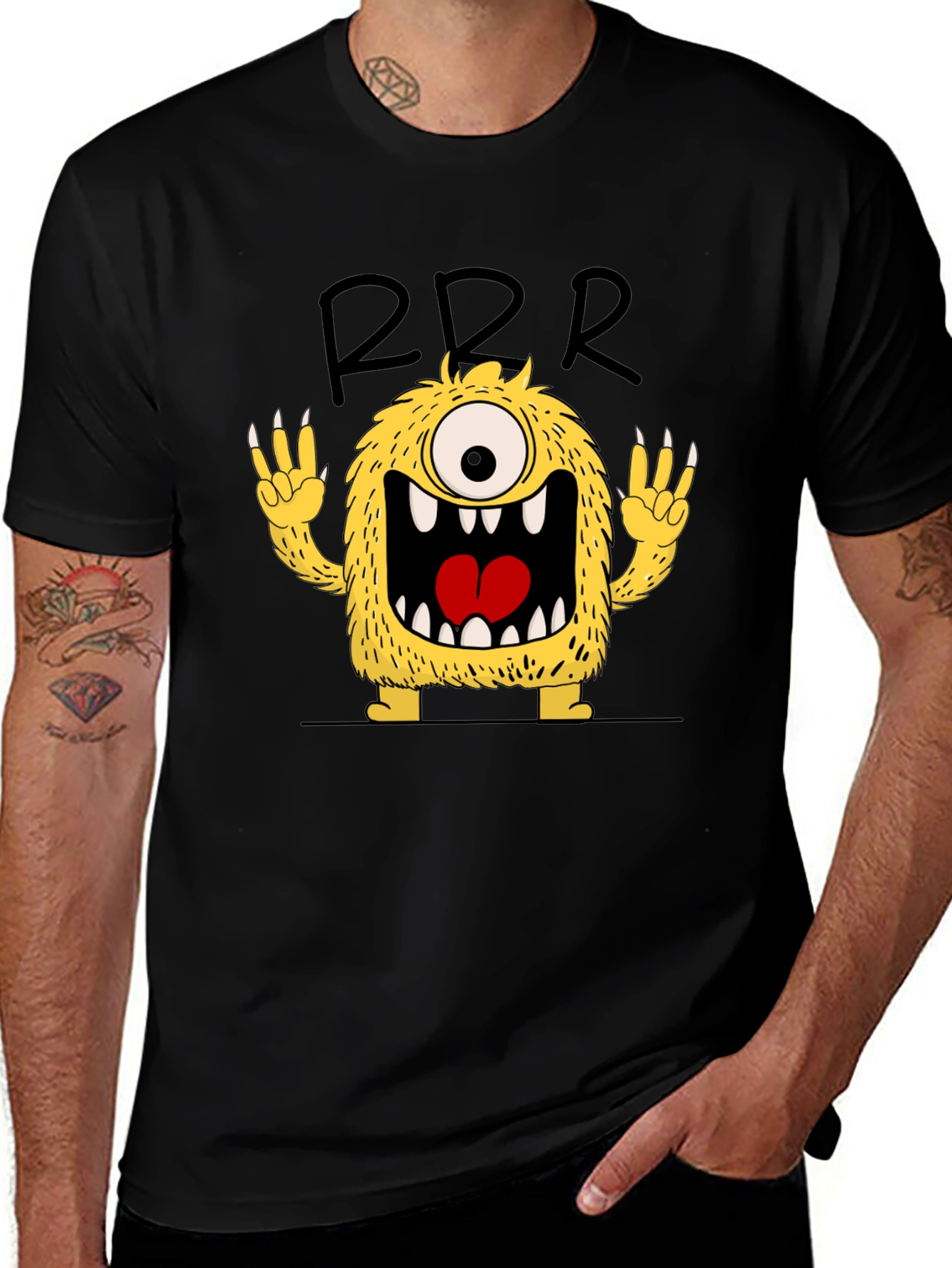 Funny Monster Graphic Tee - Mens Black T-Shirt