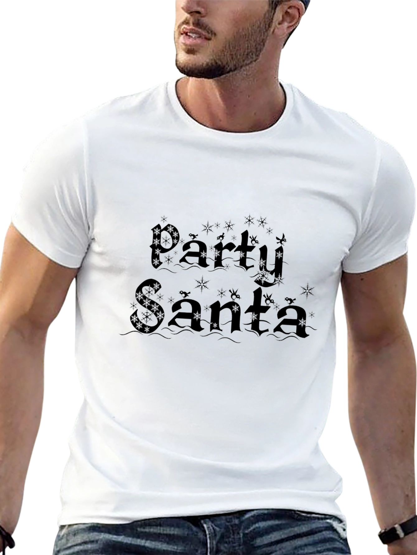 Party Santa Graphic Print Black T-Shirt