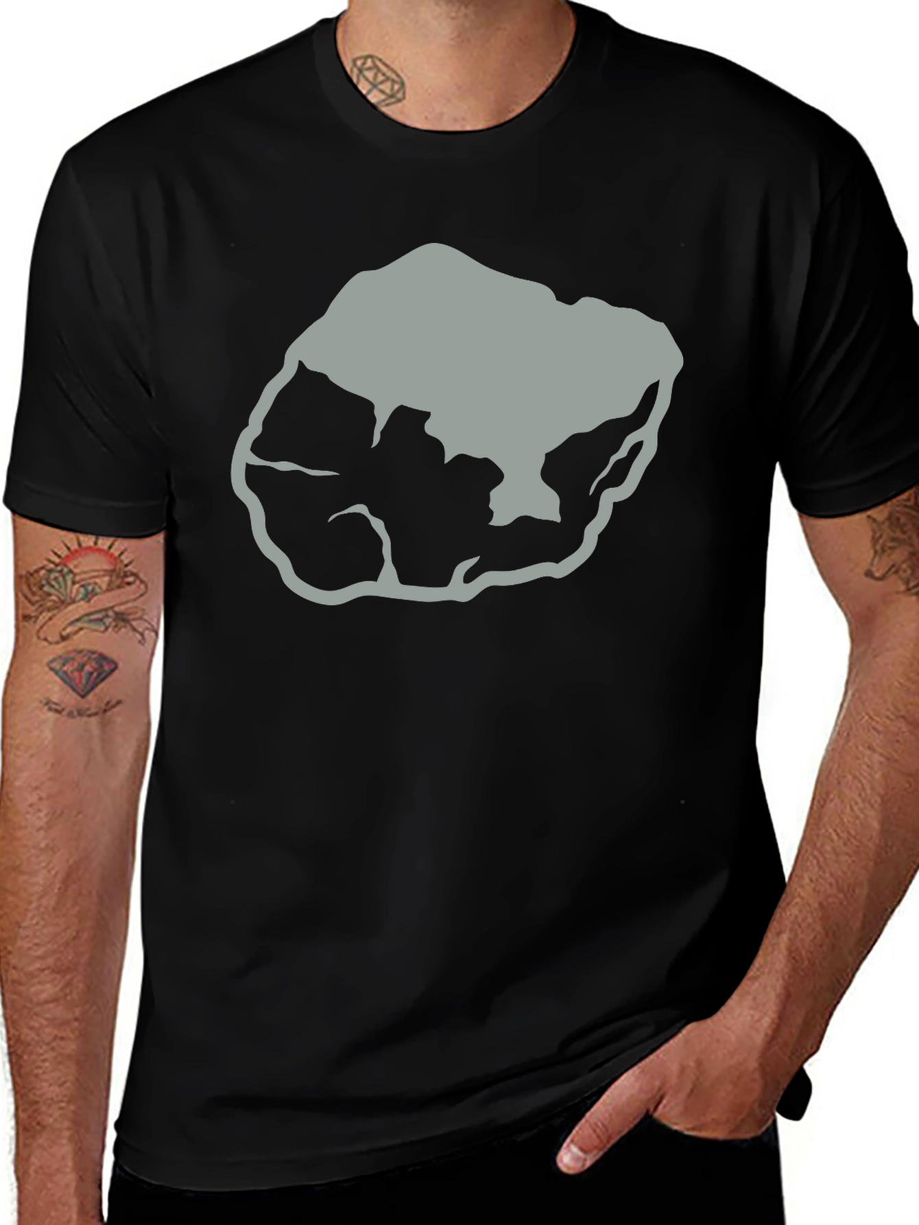 Abstract Rock Graphic Tee - Black Cotton T-Shirt