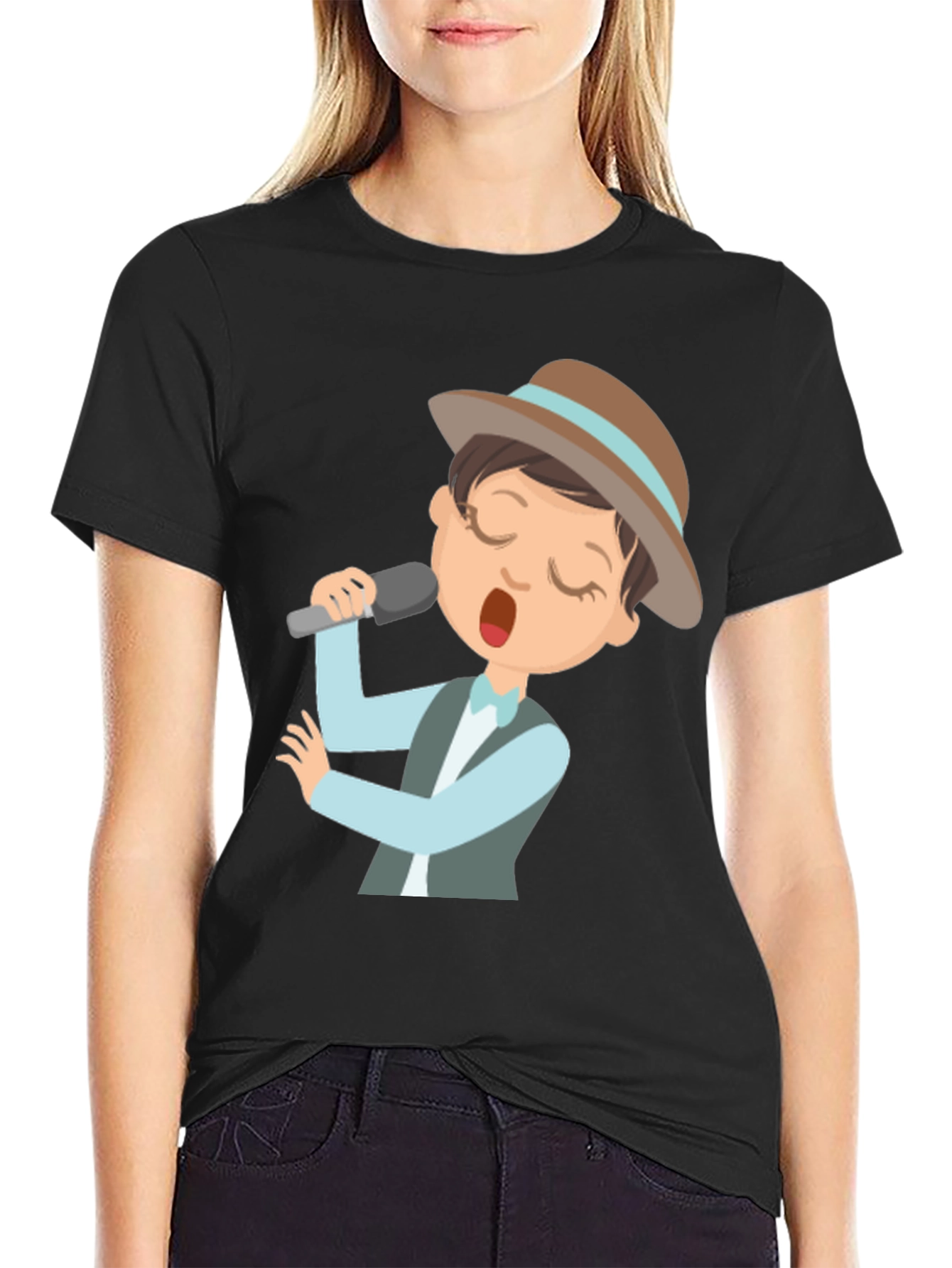Singing Cartoon Character Black T-shirt