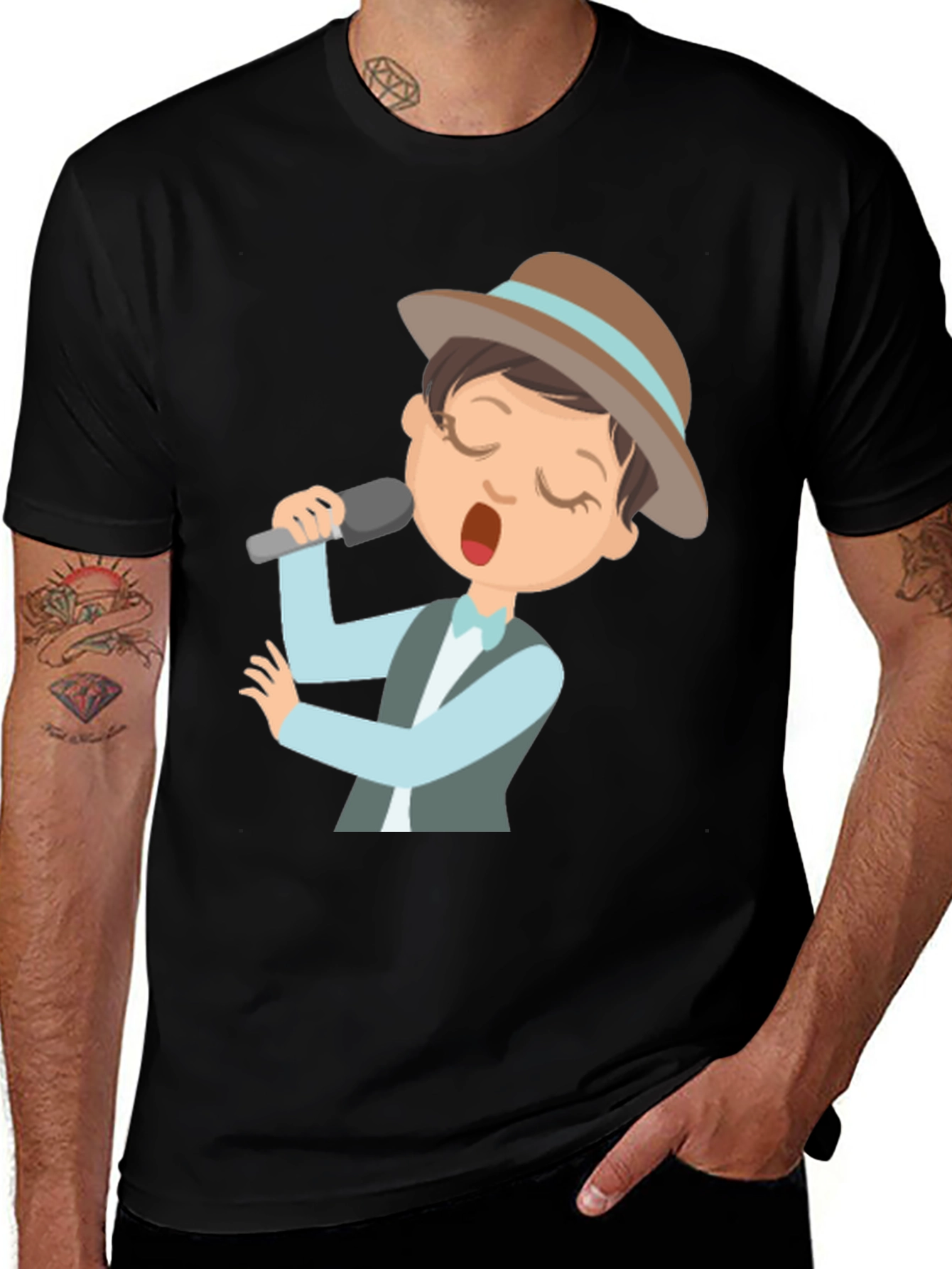 Singing Cartoon Character Black T-shirt