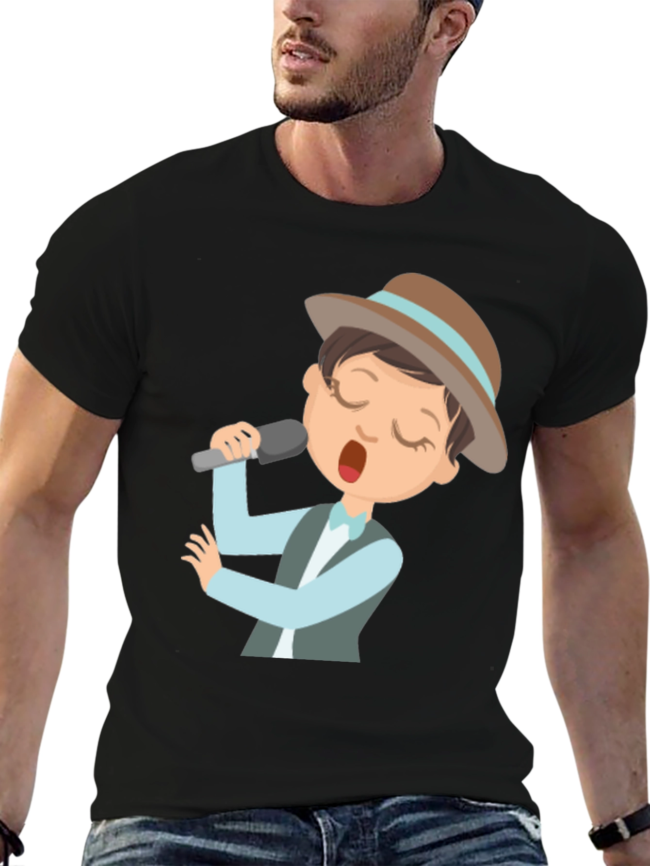 Singing Cartoon Character Black T-shirt