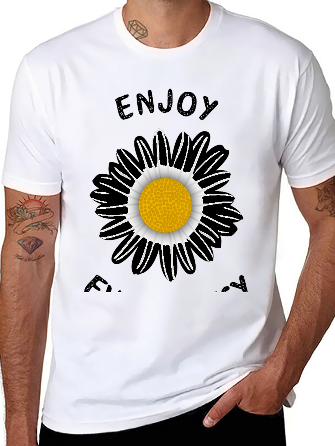 Enjoy Every Day Black Daisy Graphic T-Shirt