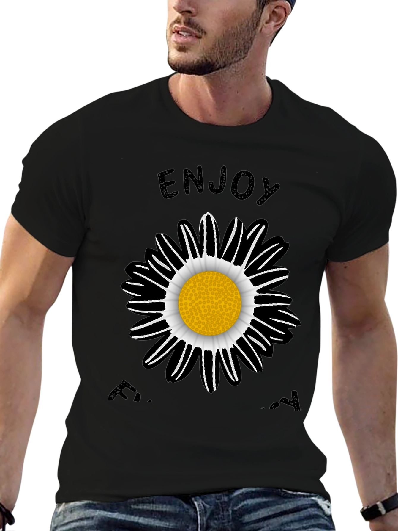 Enjoy Every Day Black Daisy Graphic T-Shirt