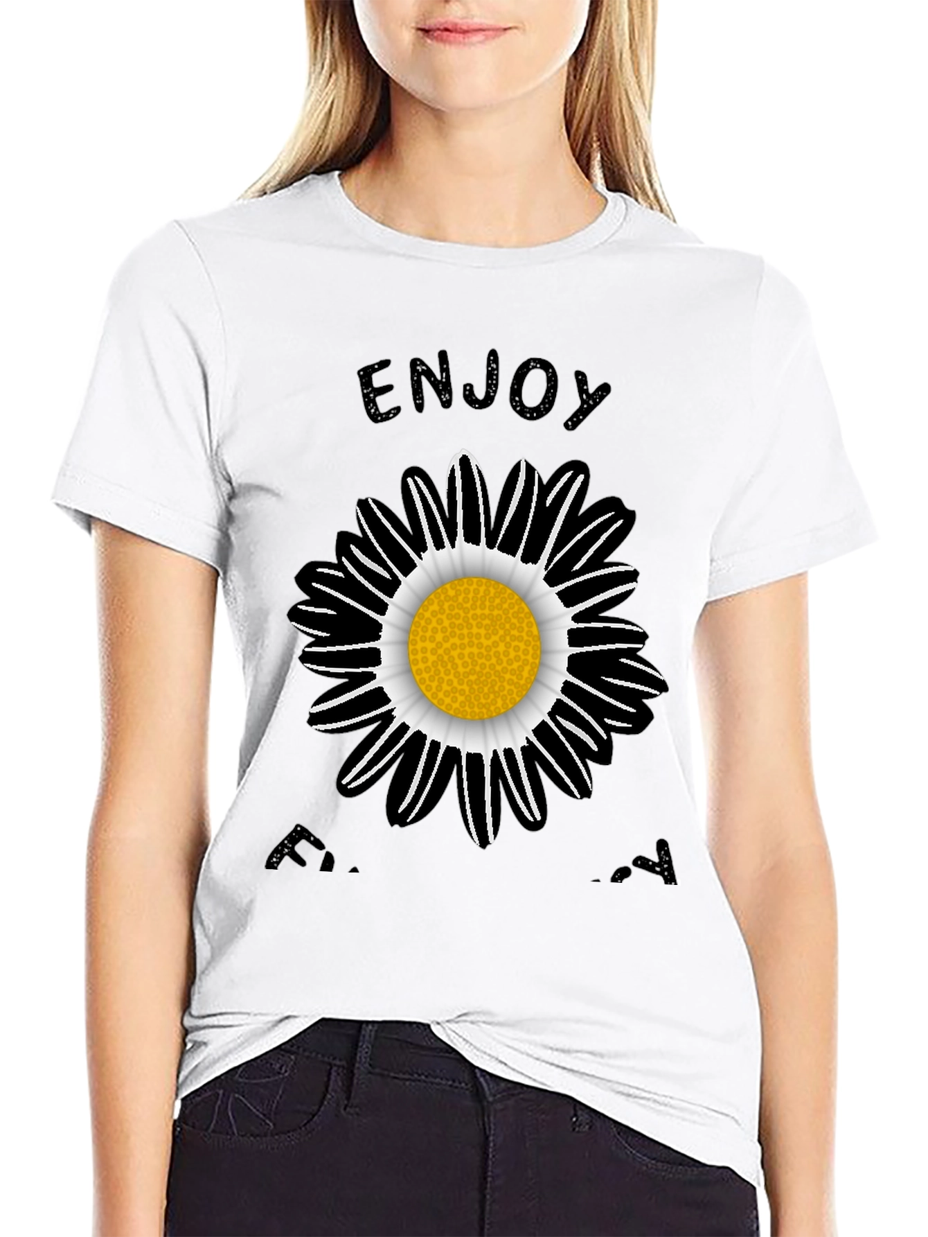 Enjoy Every Day Black Daisy Graphic T-Shirt