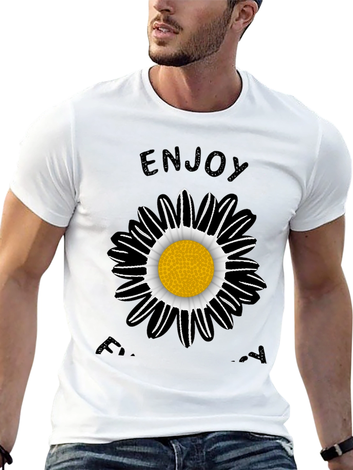 Enjoy Every Day Black Daisy Graphic T-Shirt