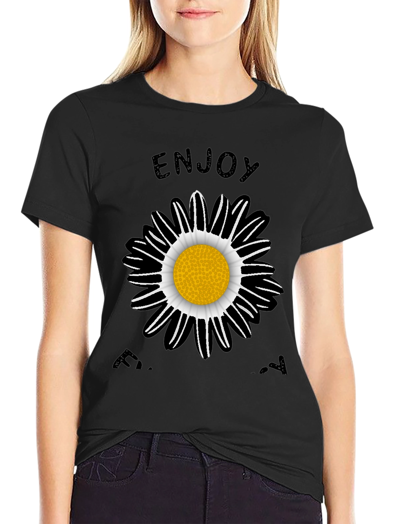Enjoy Every Day Black Daisy Graphic T-Shirt