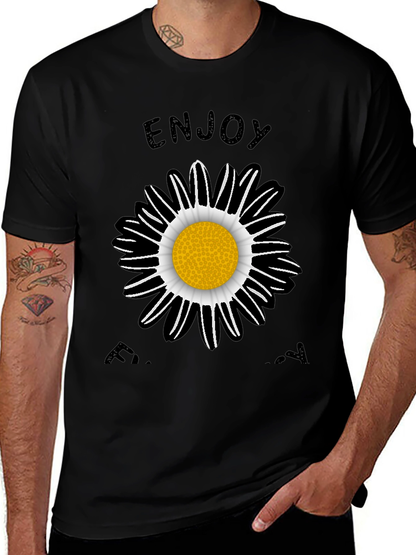 Enjoy Every Day Black Daisy Graphic T-Shirt