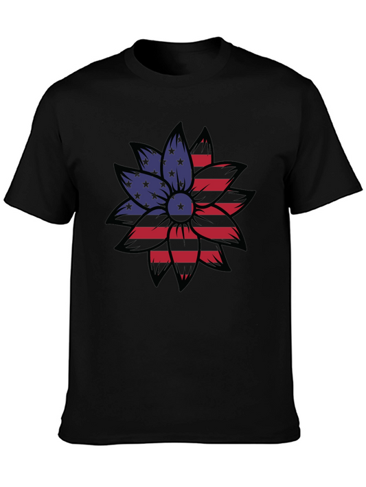 American Flag Flower Graphic Tee - Patriotic Style