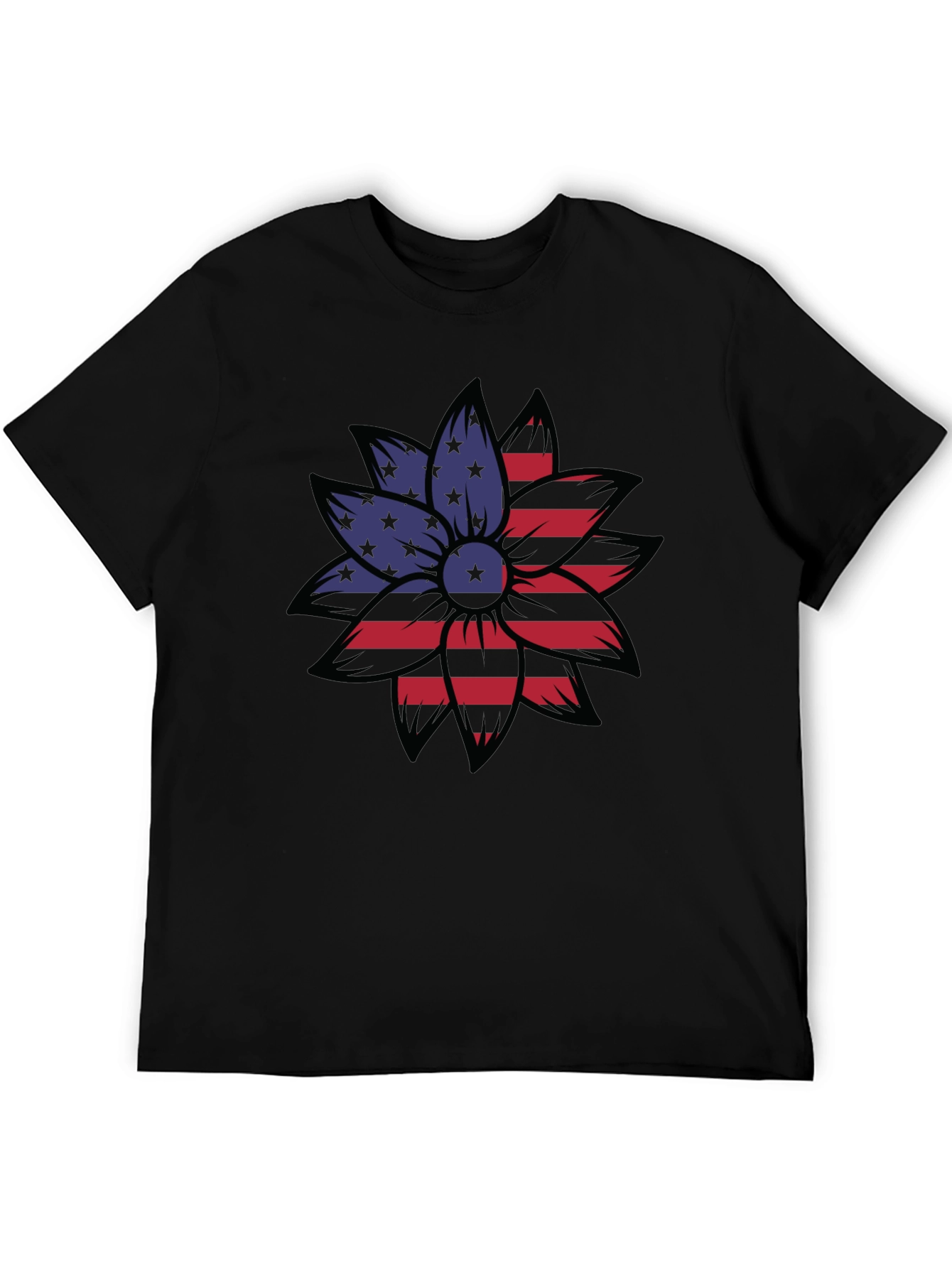 American Flag Flower Graphic Tee - Patriotic Style