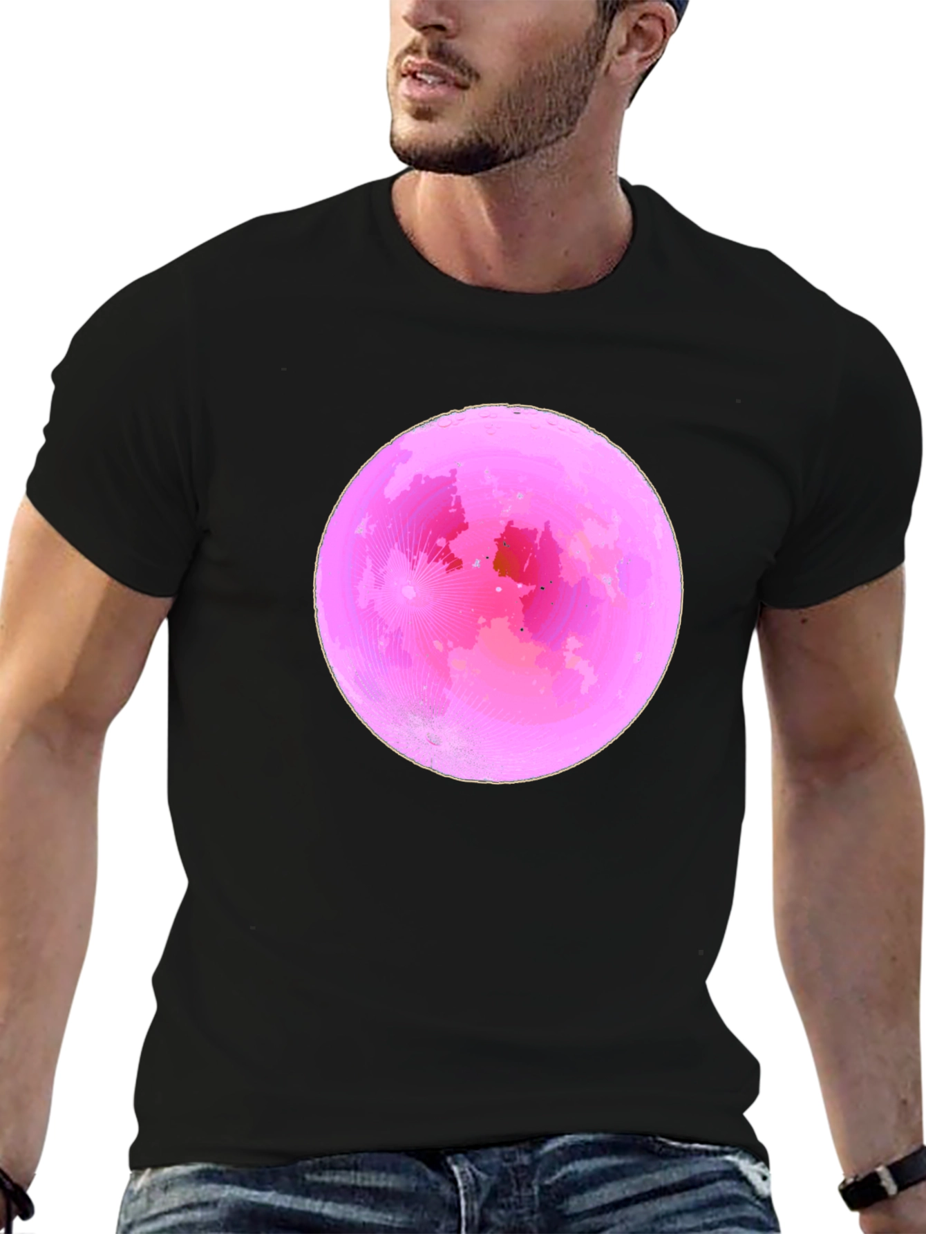 Pink Moon Graphic Tee - Soft Black Cotton T-Shirt