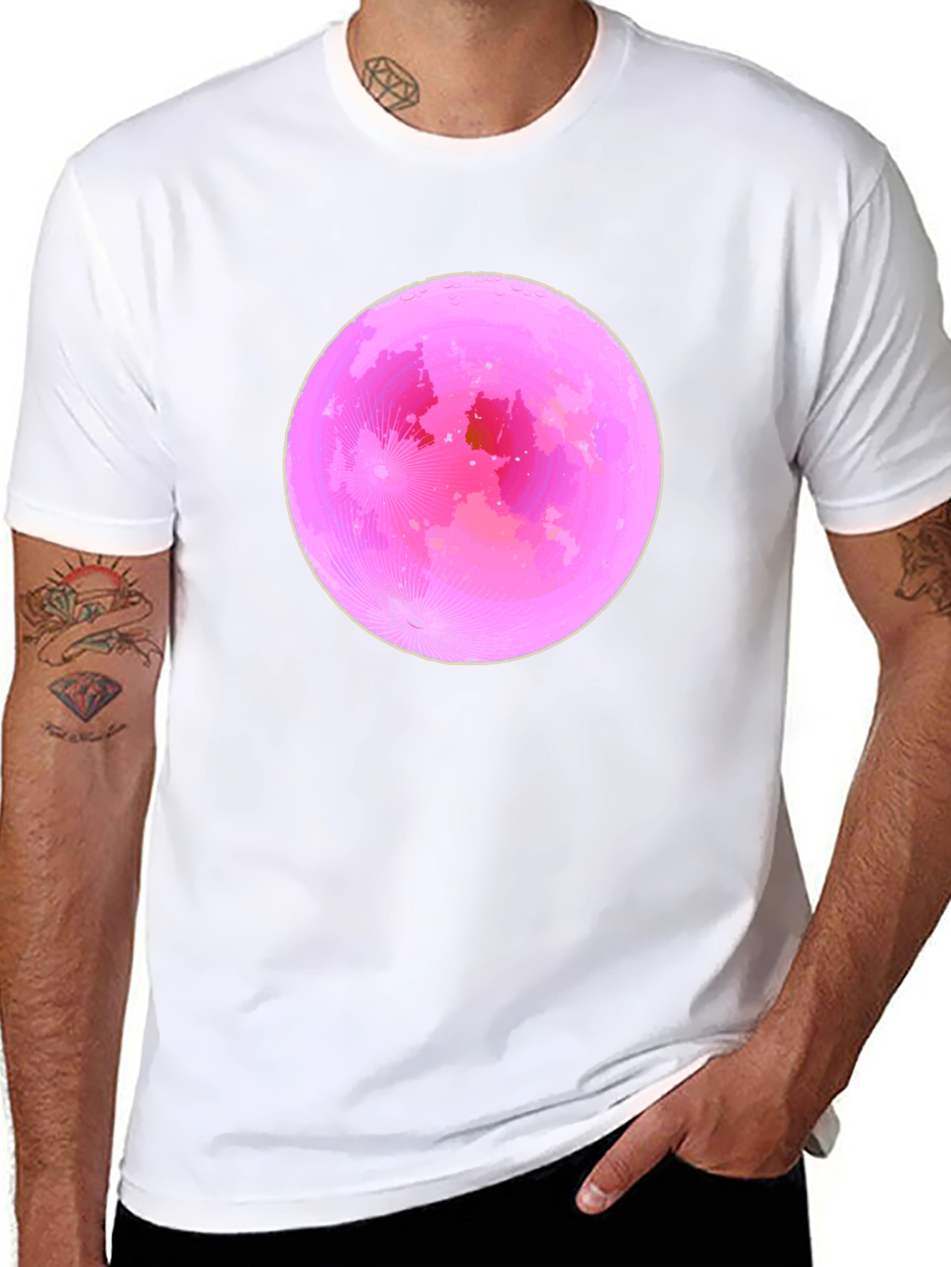 Pink Moon Graphic Tee - Soft Black Cotton T-Shirt
