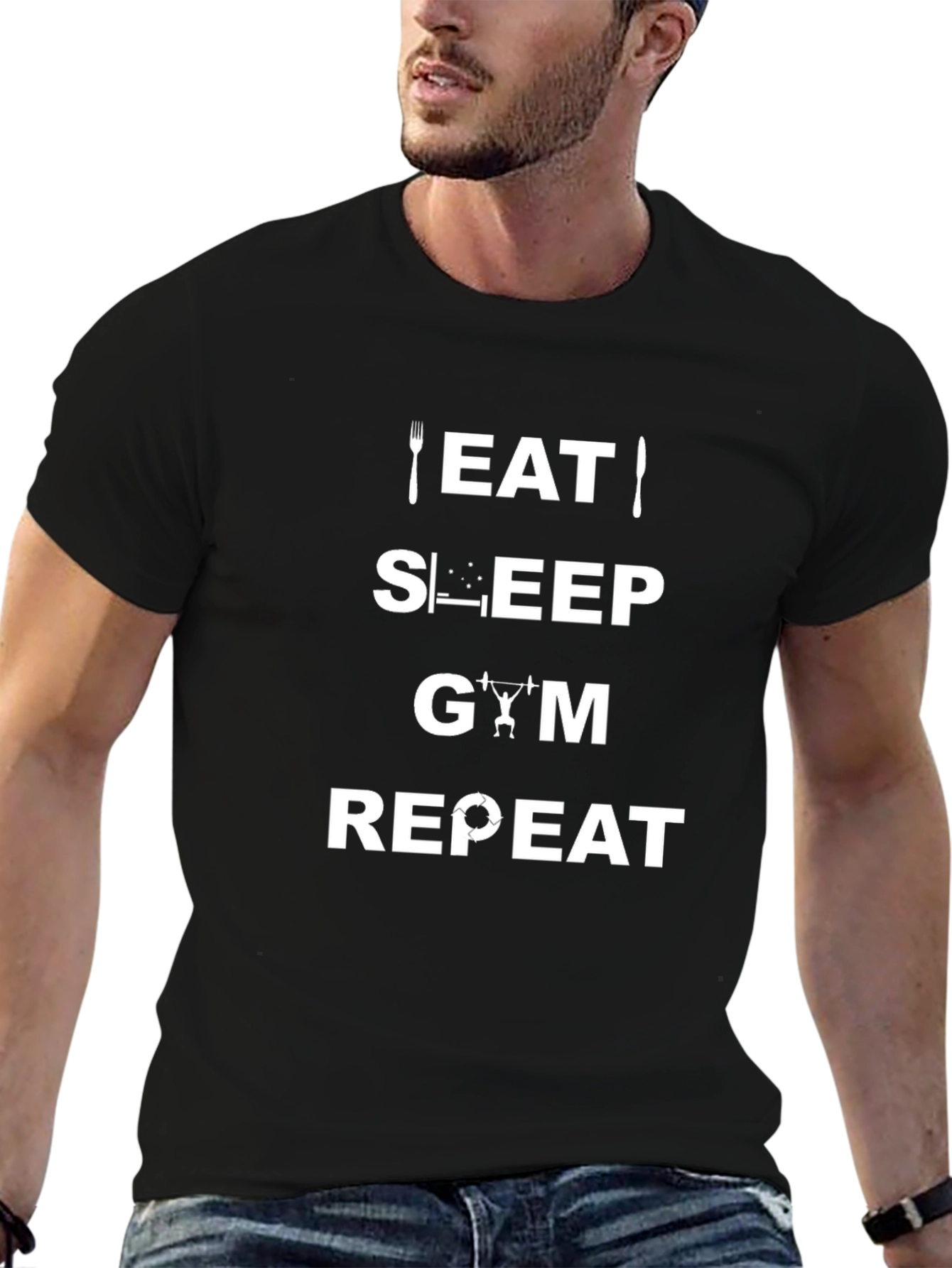 Eat Sleep Gym Repeat Black T-Shirt
